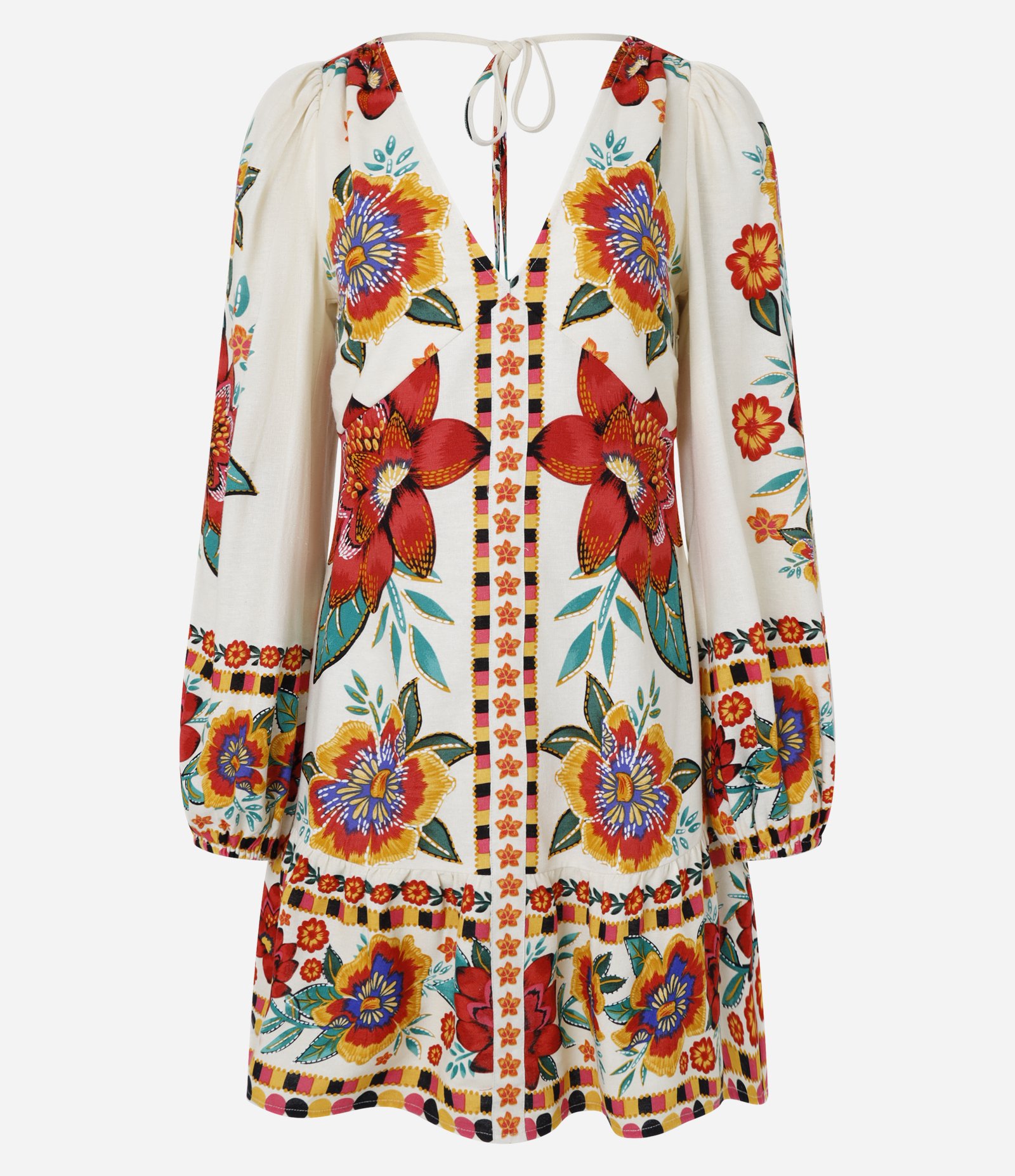 Vestido Curto em Viscose e Linho com Manga Bufante e Estampa Floral Multicores 5