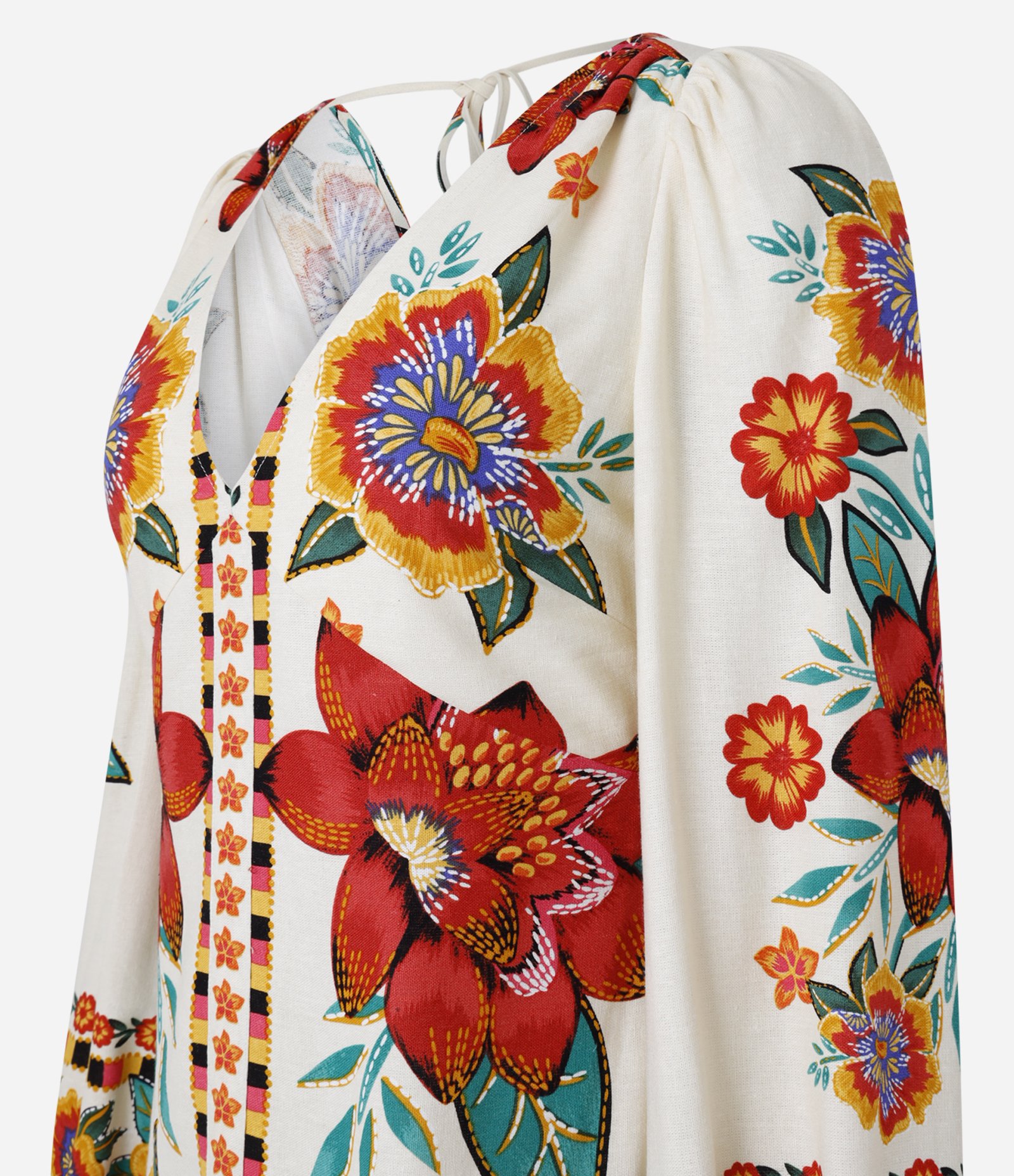 Vestido Curto em Viscose e Linho com Manga Bufante e Estampa Floral Multicores 6