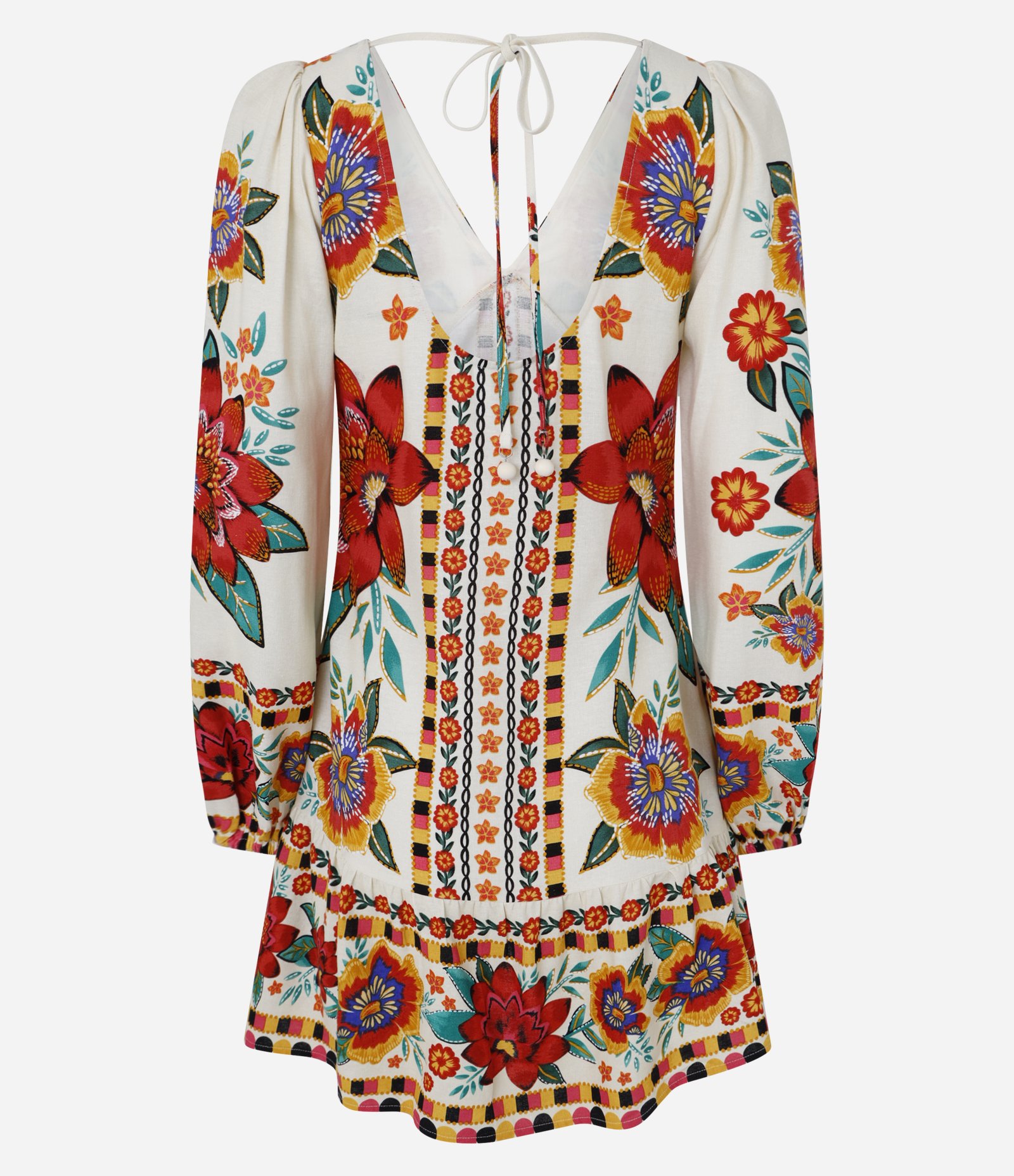 Vestido Curto em Viscose e Linho com Manga Bufante e Estampa Floral Multicores 7