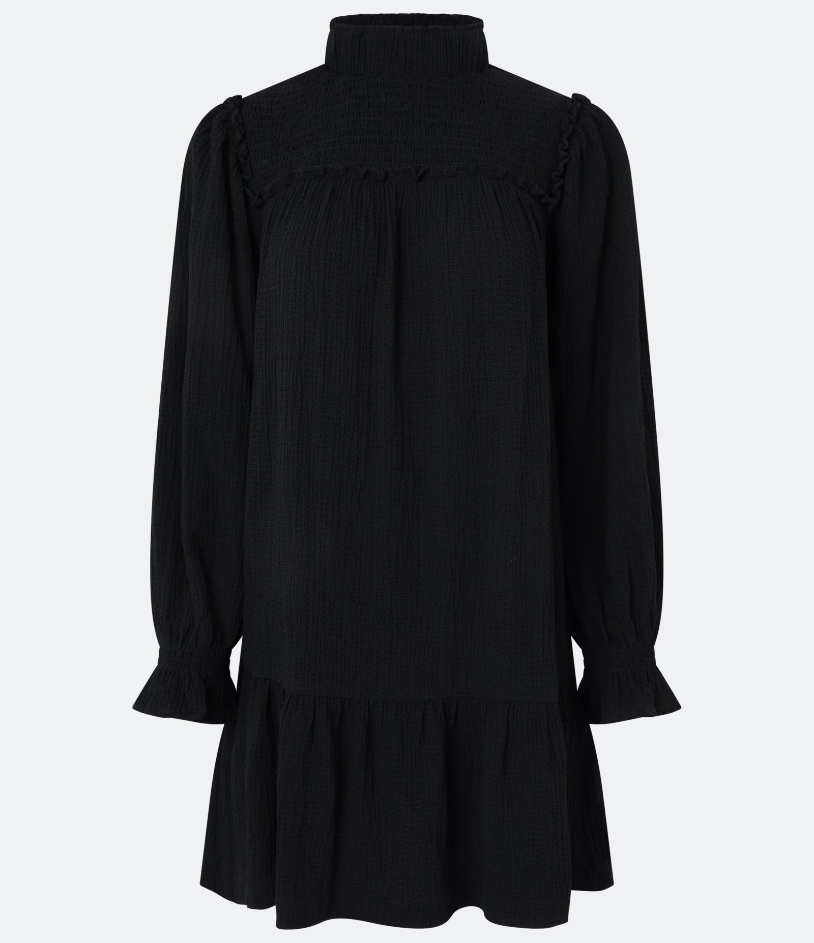 Vestido Curto em Viscose com Gola Alta e Lastex Preto 5