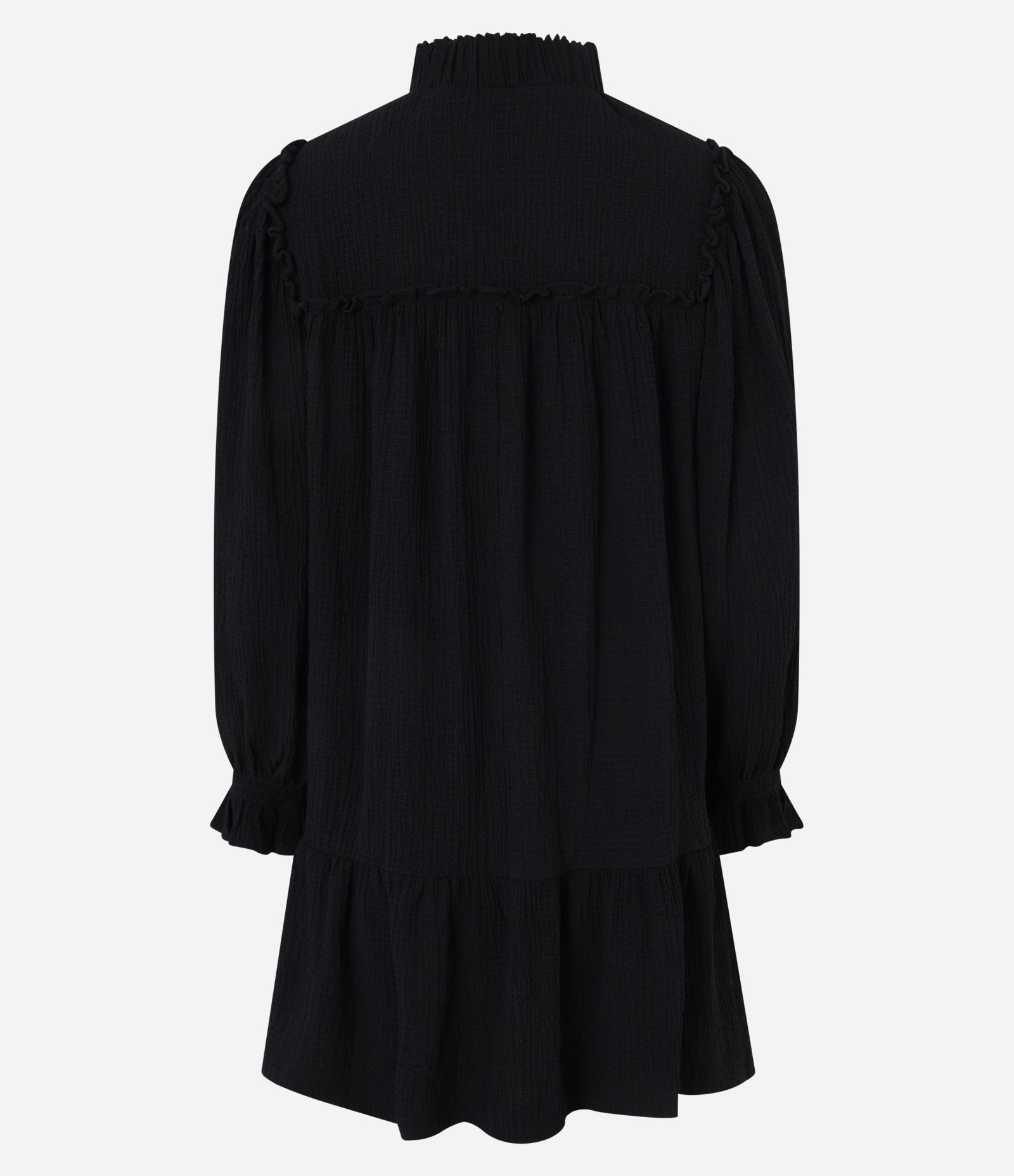 Vestido Curto em Viscose com Gola Alta e Lastex Preto 7