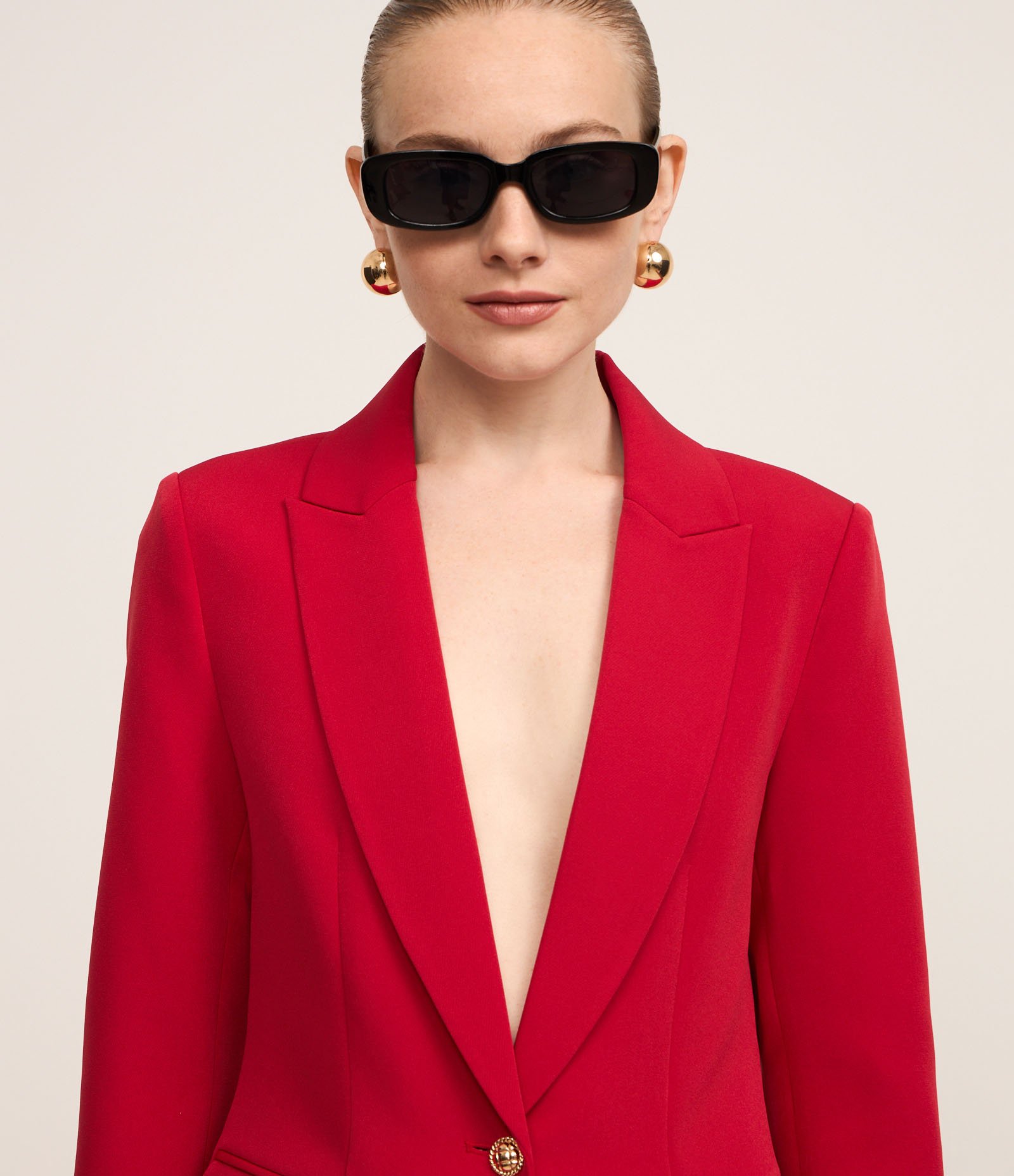 Blazer em Crepe com Botão Único e Bolso com Lapela Vermelho 5
