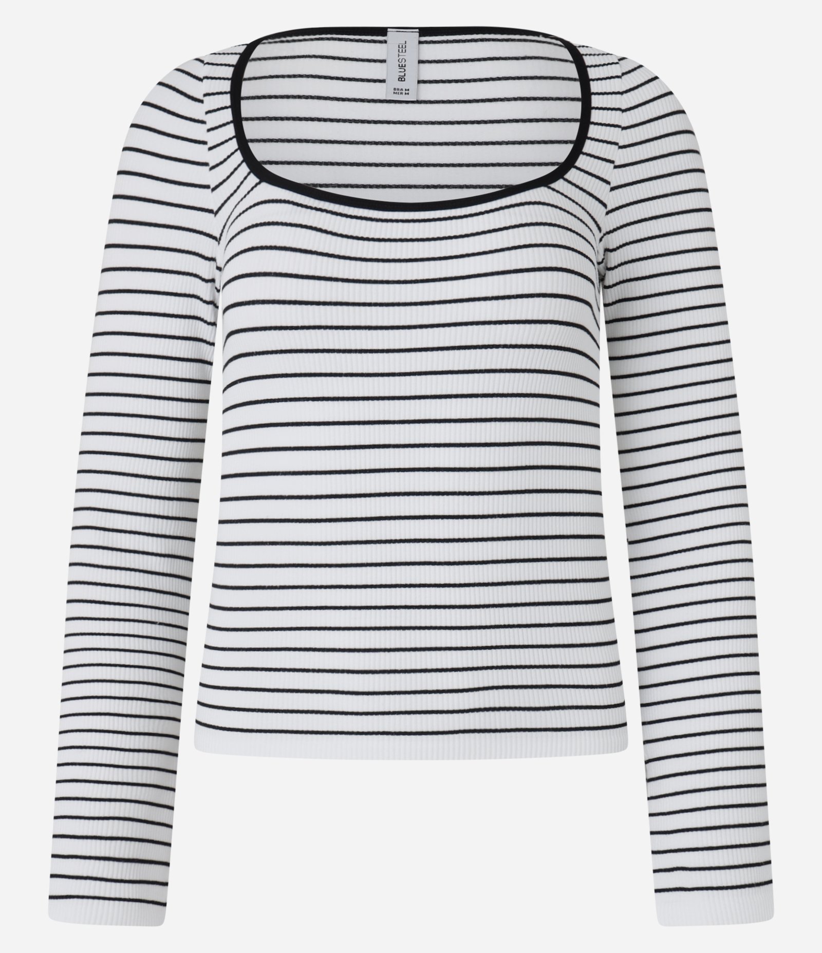 Blusa Texturizada e Listrada em Seamless com Fenda no Punho Branco/Preto 1