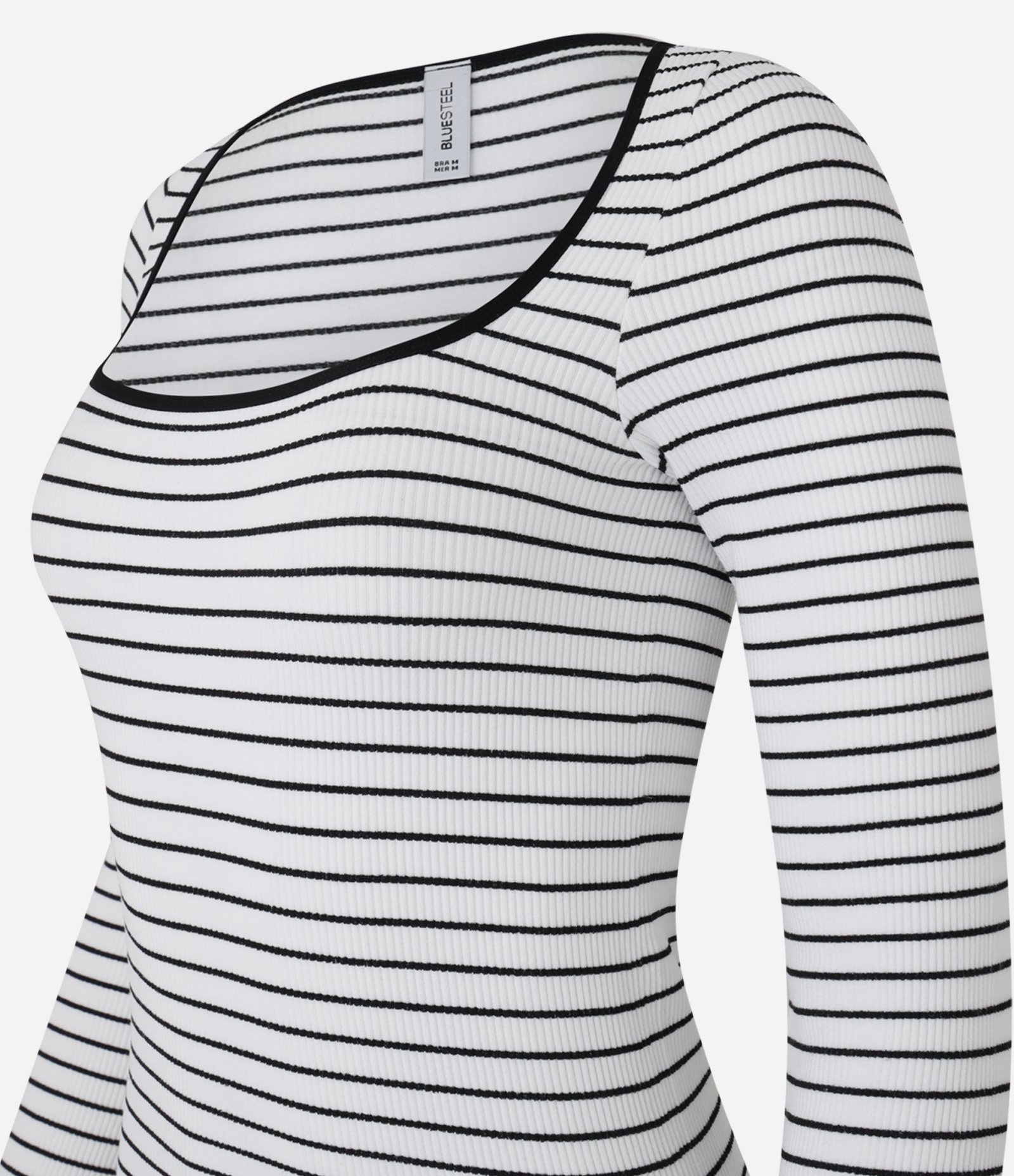 Blusa Texturizada e Listrada em Seamless com Fenda no Punho Branco/Preto 2