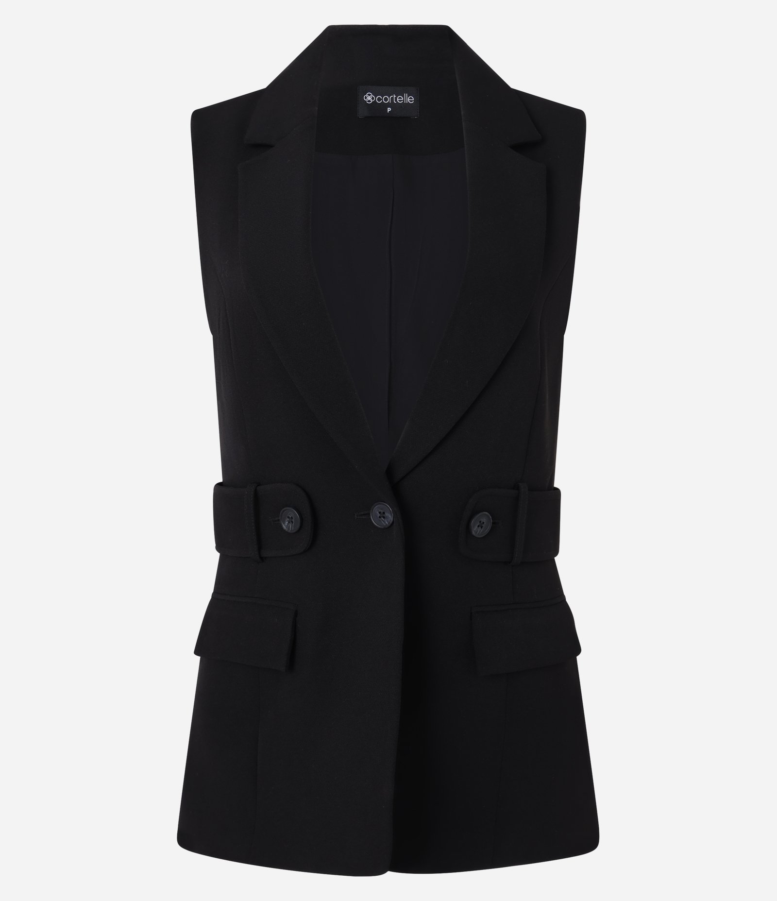 Colete em Crepe com Gola Blazer e Cinto Embutido Preto 6