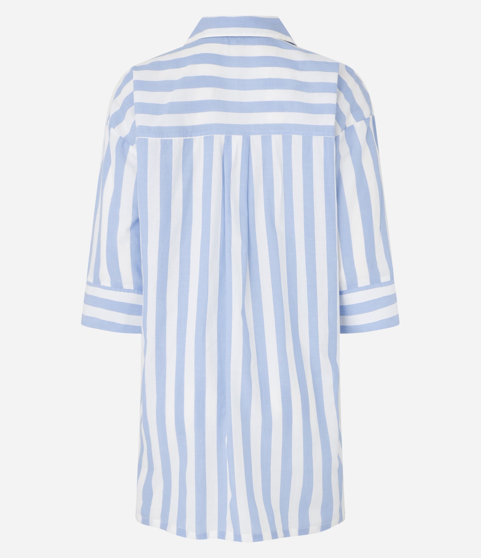 Saída de Praia Bata Chemise em Voil Listrado com Fio Tinto Branco/Azul 5