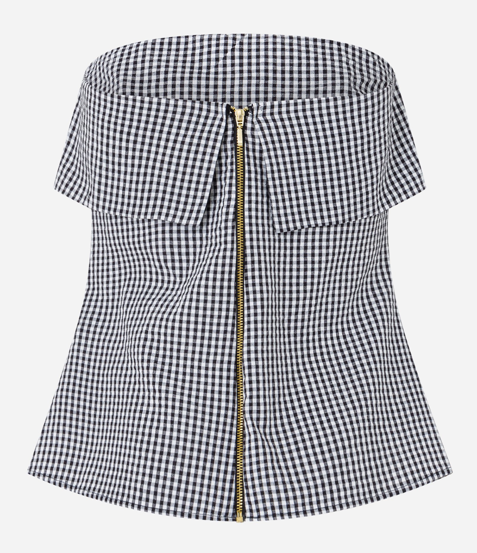 Blusa Tomara que Caia em Tricoline Xadrez Branco/Preto 6