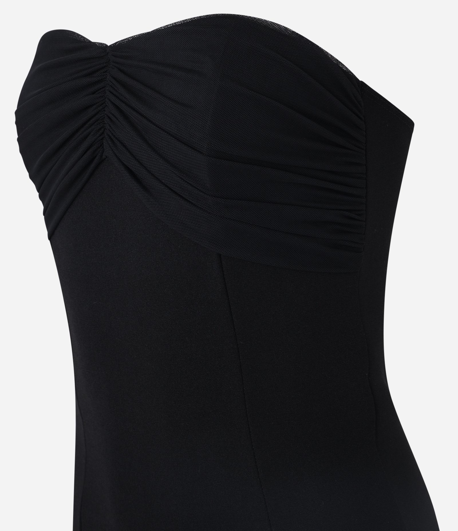 Body Tomara que Caia em Crepe com Decote Coração Franzido em Tule Preto 6