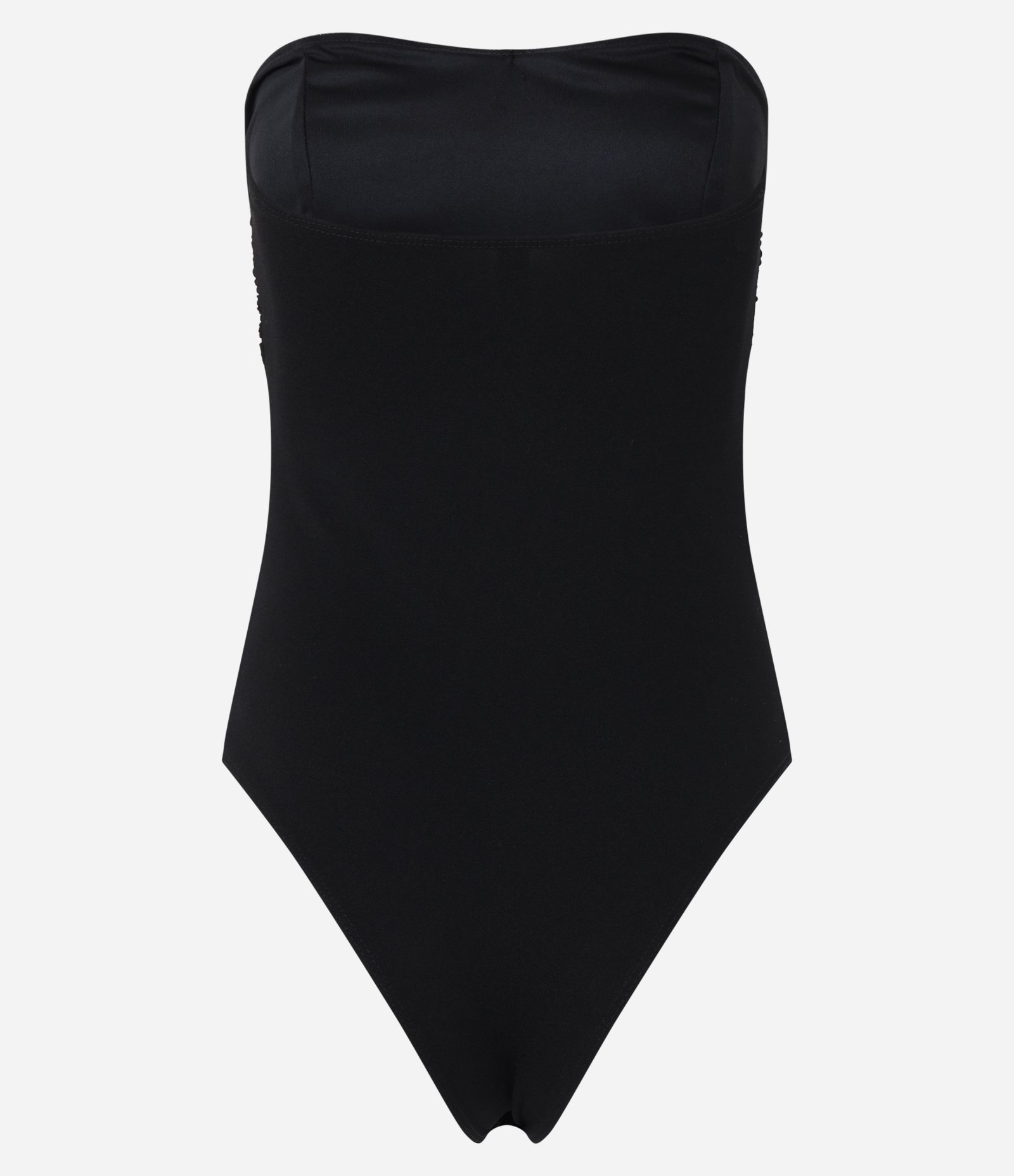 Body Tomara que Caia em Crepe com Decote Coração Franzido em Tule Preto 7