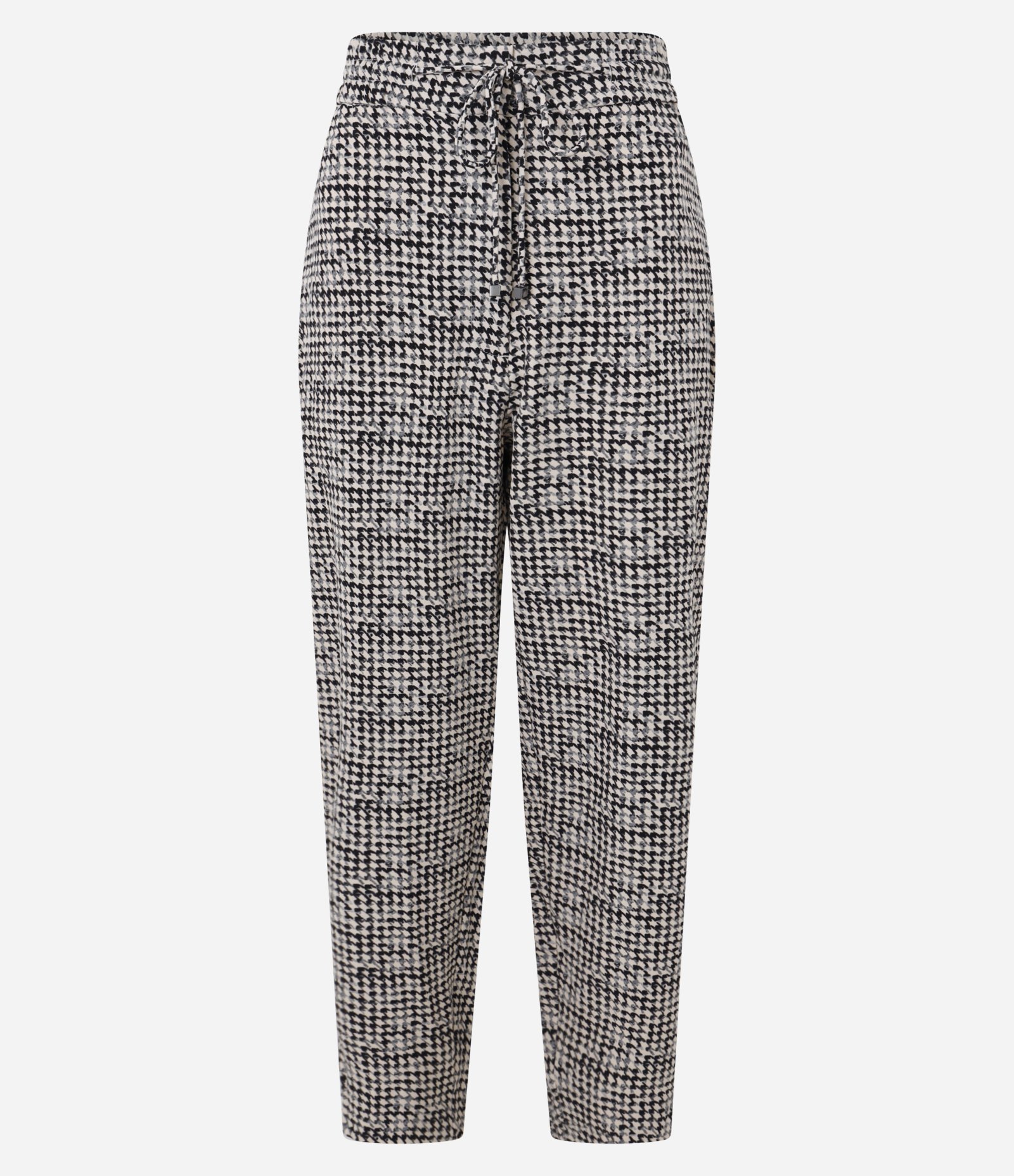 Calça Pijama Cintura Alta em Crepe Pied-de-Poule Preto/Bege 5