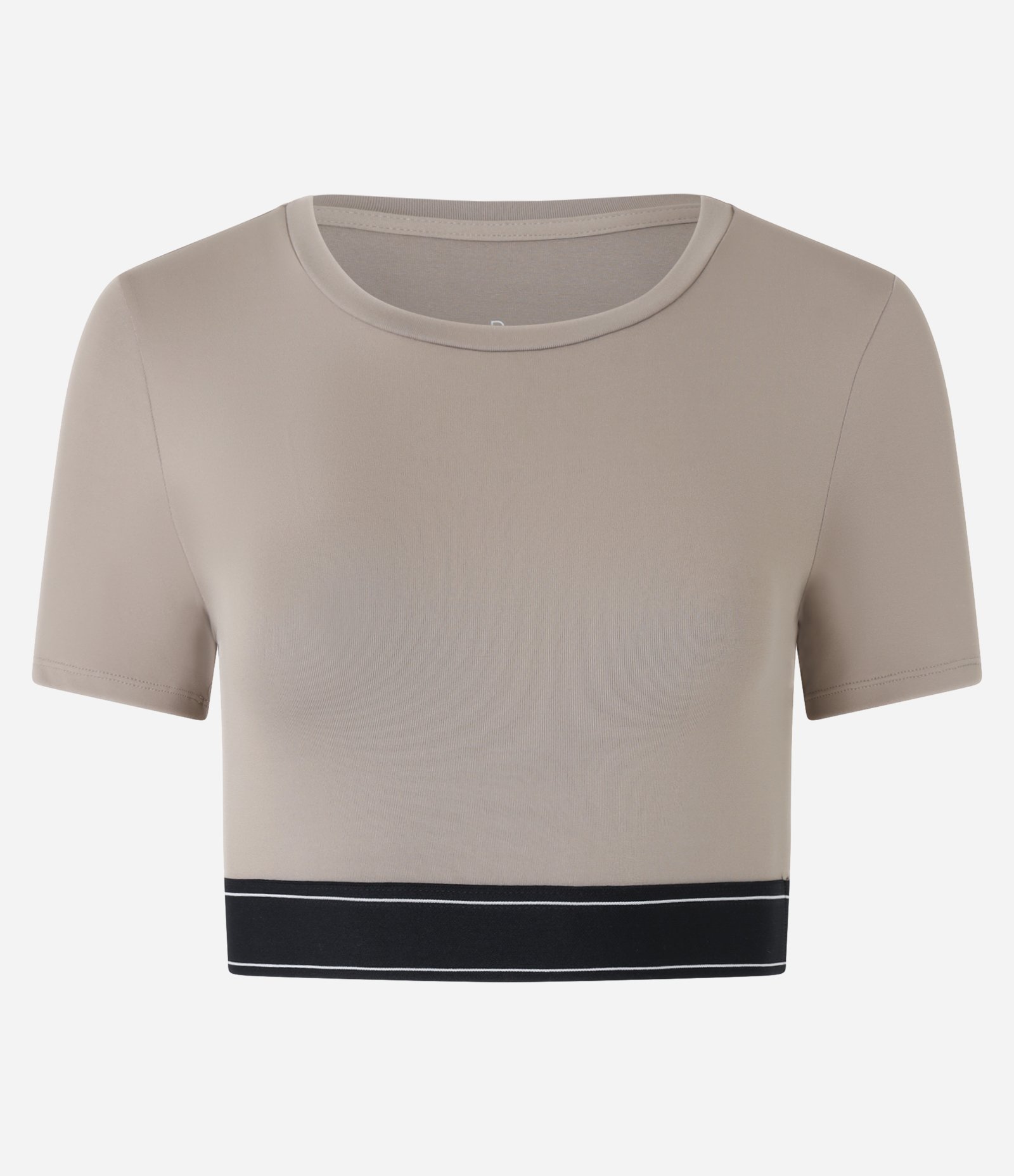 Camiseta Cropped Esportivo em Microfibra com Elástico Contrastante Bege 5