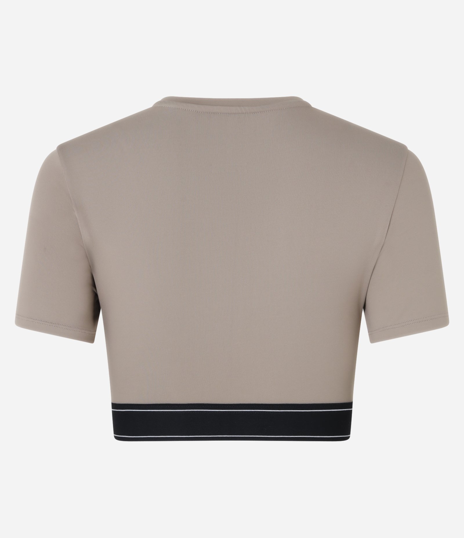 Camiseta Cropped Esportivo em Microfibra com Elástico Contrastante Bege 6