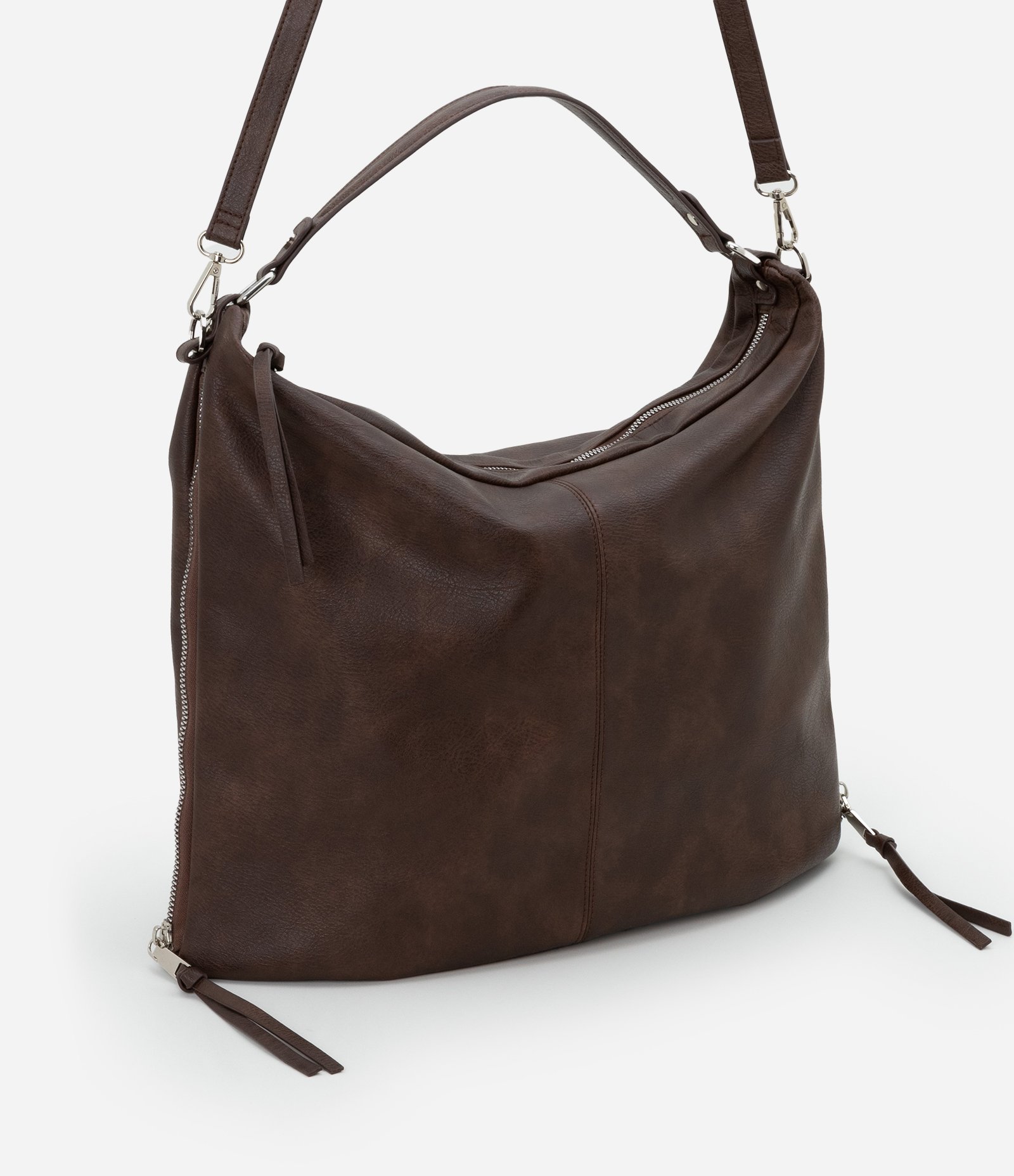 Bolsa Hobo Grande Desestruturada com Alças Duplas Marrom 2
