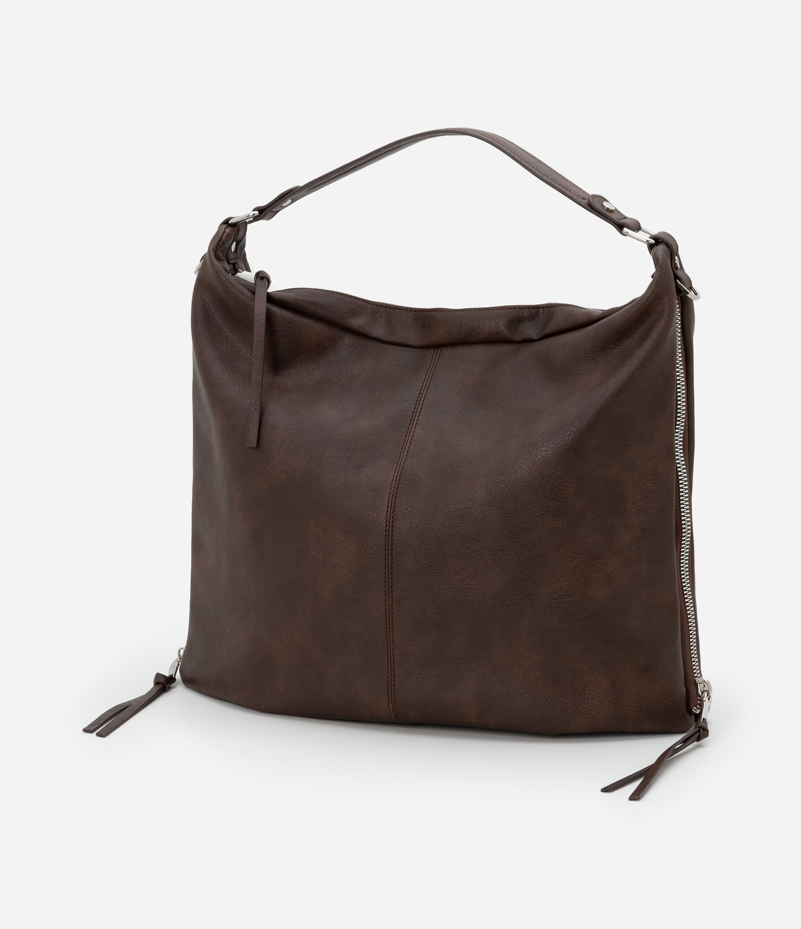 Bolsa Hobo Grande Desestruturada com Alças Duplas Marrom 6