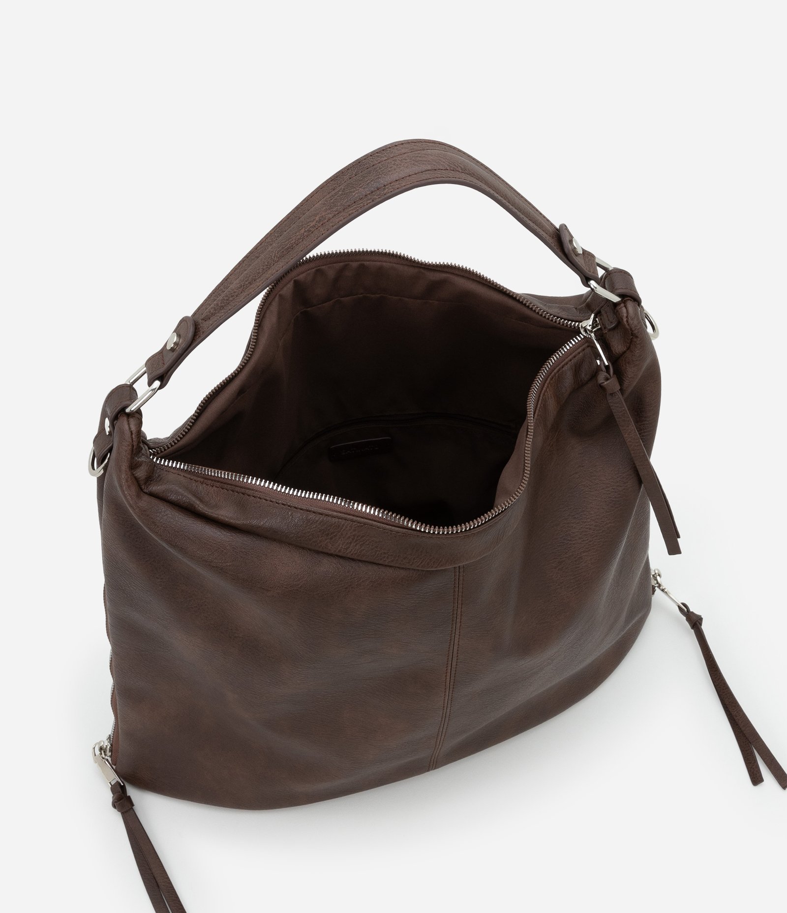 Bolsa Hobo Grande Desestruturada com Alças Duplas Marrom 7
