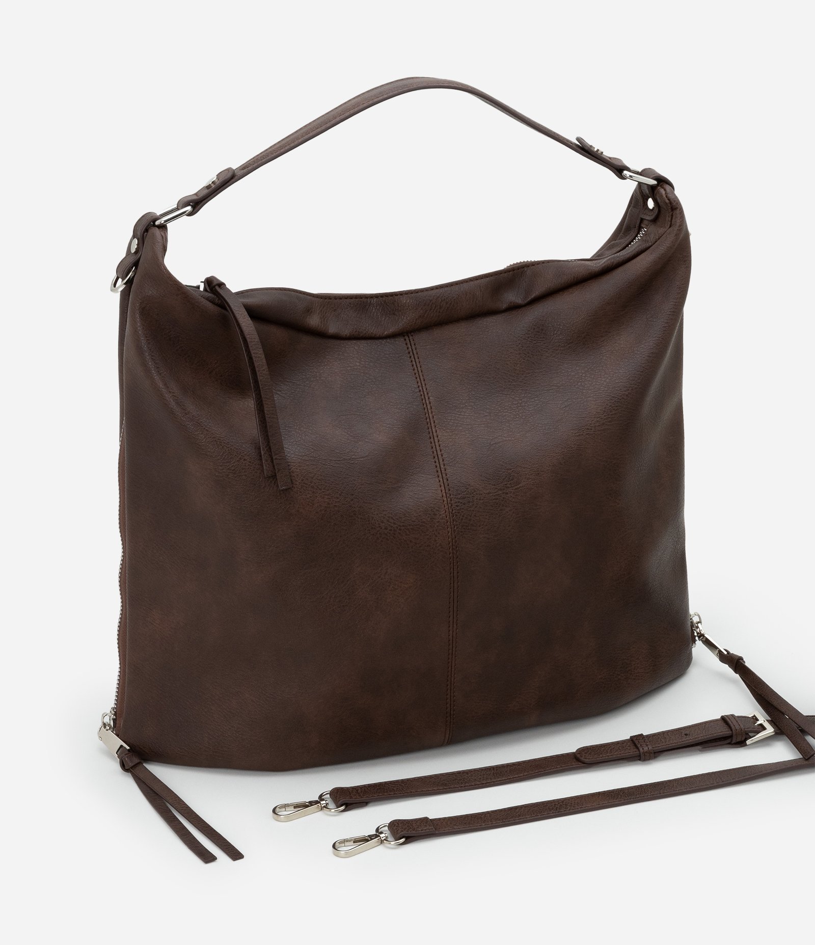 Bolsa Hobo Grande Desestruturada com Alças Duplas Marrom 8