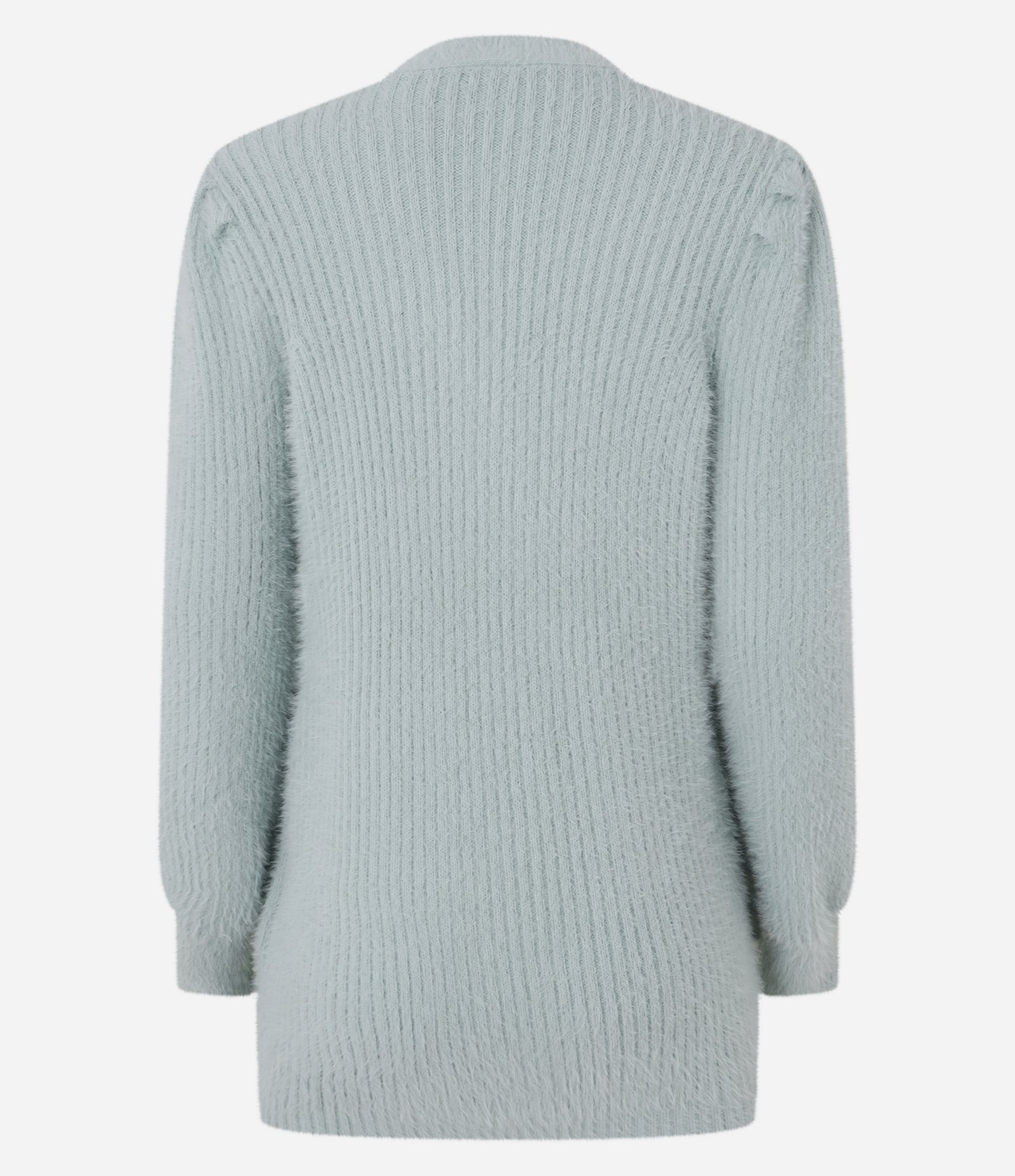 Cardigan Alongado em Tricô com Pelinhos e Punhos Canelados Verde 7