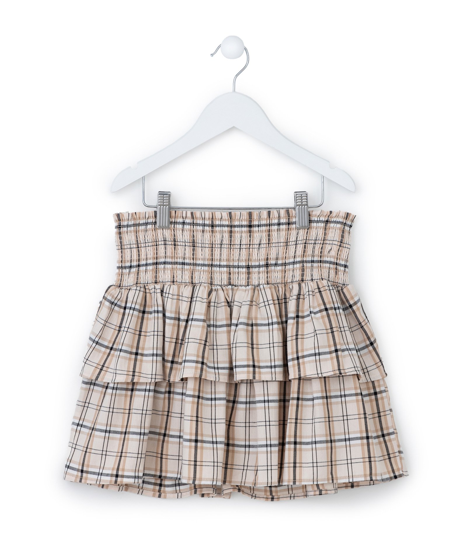 Saia Infantil com Camadas e Estampa Xadrez - Tam 5 a 14 Anos Bege 1