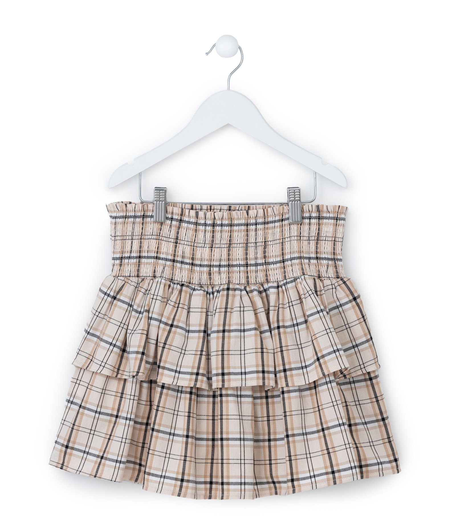 Saia Infantil com Camadas e Estampa Xadrez - Tam 5 a 14 Anos Bege 2