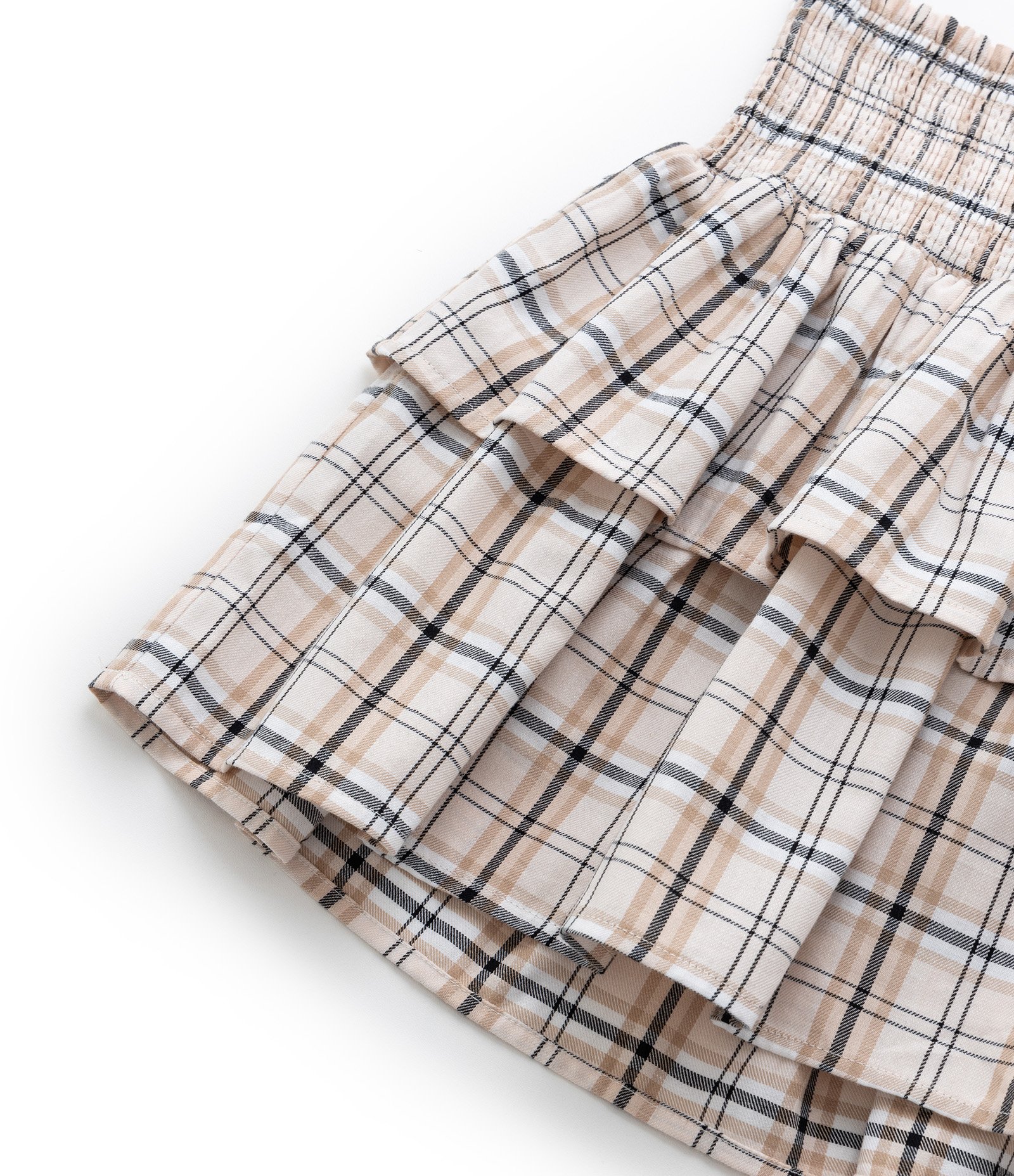 Saia Infantil com Camadas e Estampa Xadrez - Tam 5 a 14 Anos Bege 5