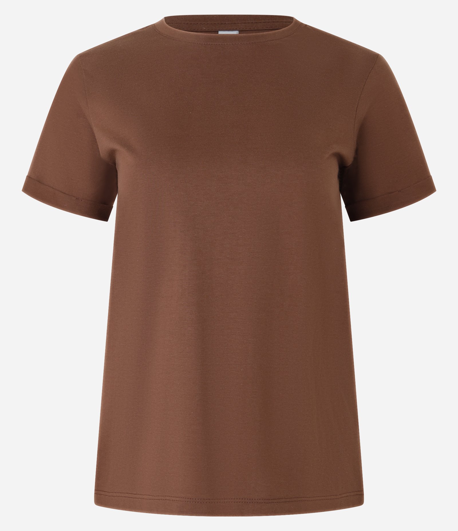 Camiseta Regular em Algodão com Manga Dobrada Marrom 4