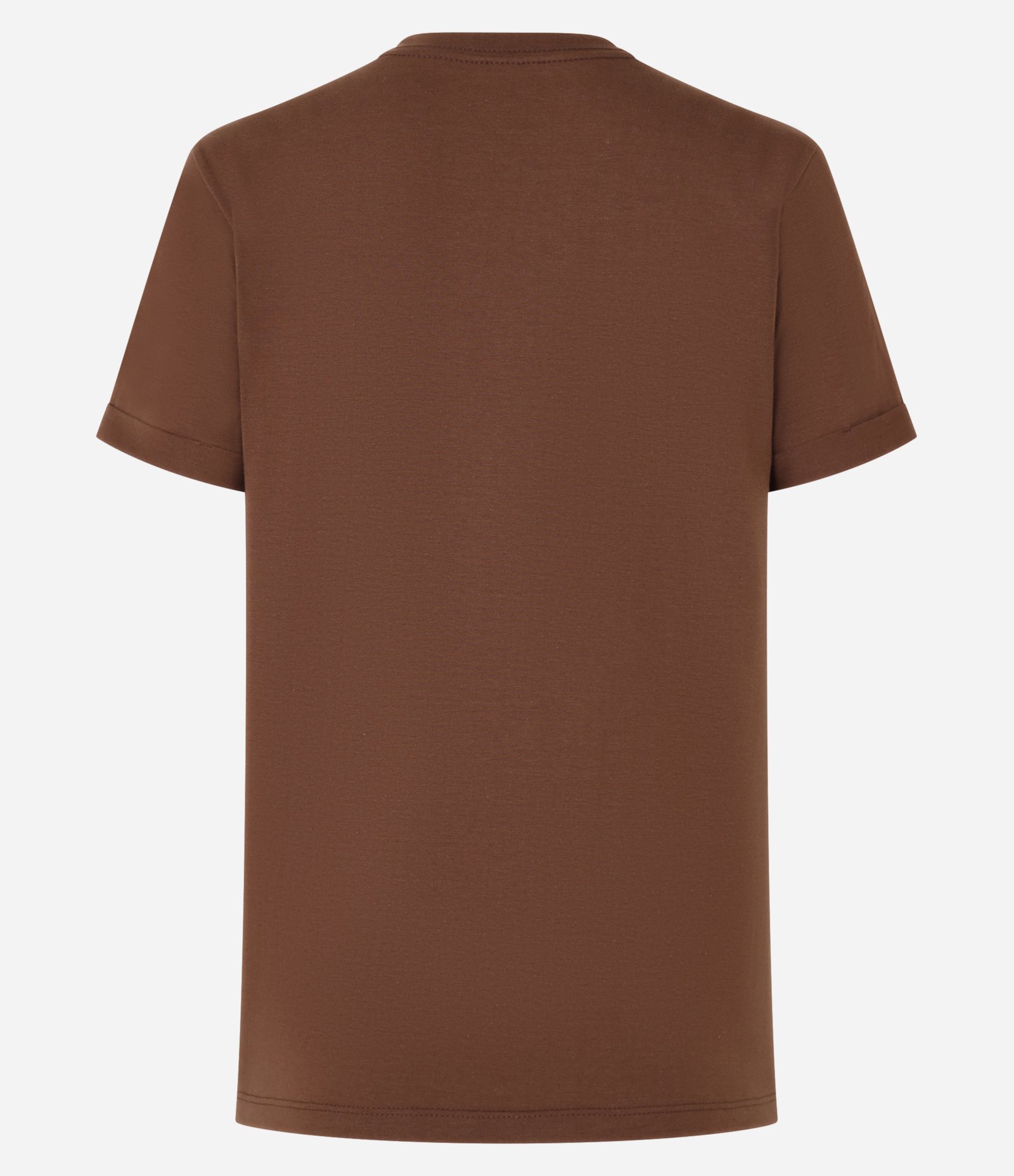Camiseta Regular em Algodão com Manga Dobrada Marrom 5