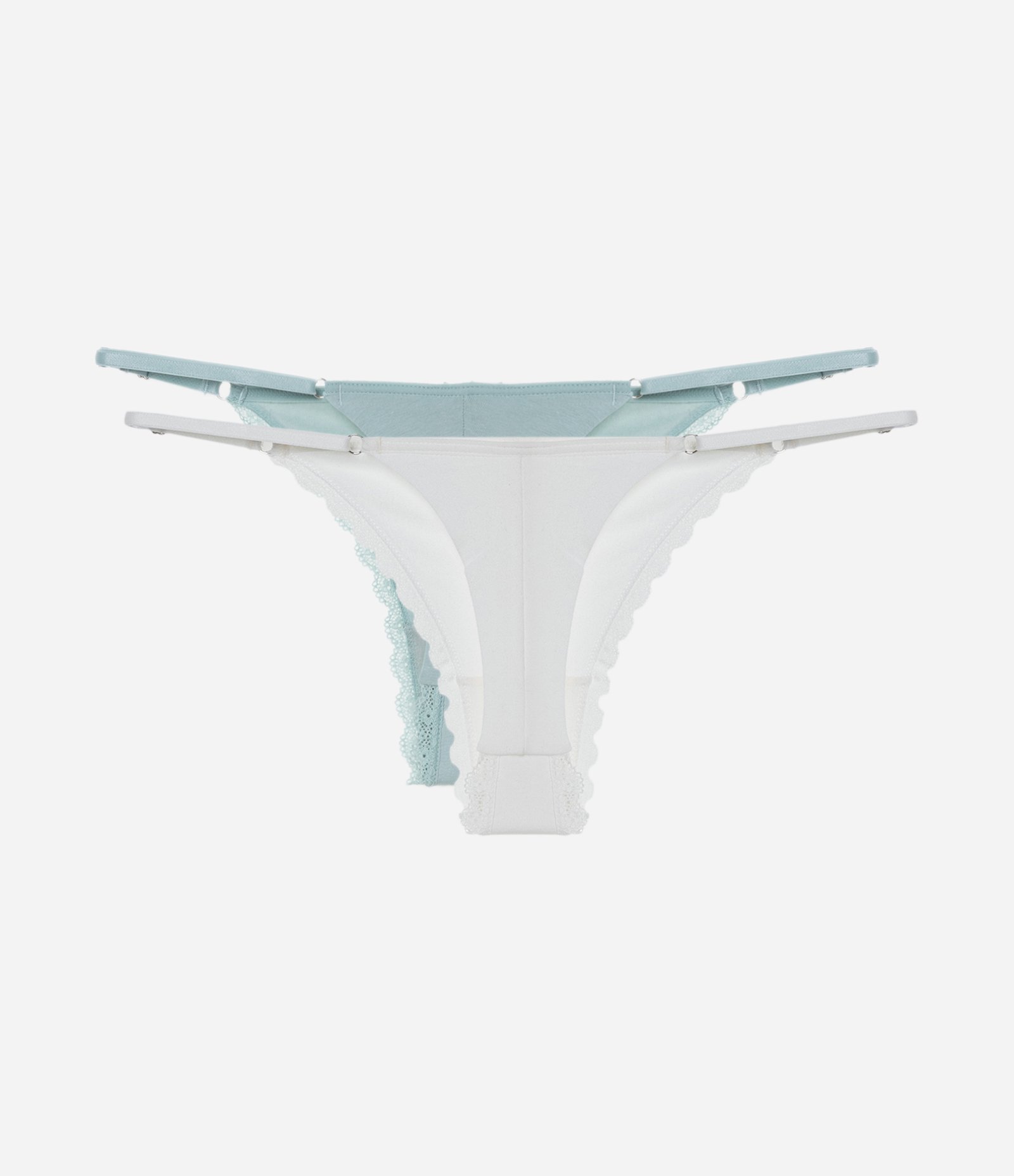 Kit 02 Calcinhas String em Algodão com Fio Duplo e Lacinho Branco/Verde Branco/ Verde 2