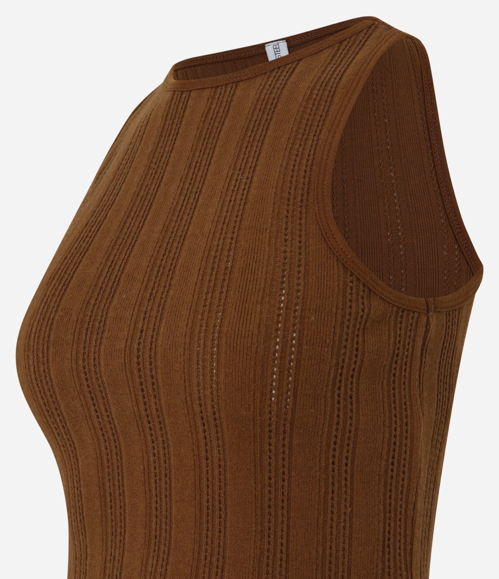 Blusa Cropped Canelada e Felpada com Viés Contrastante Marrom 5