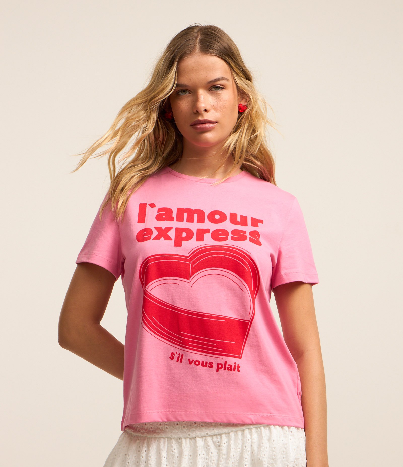 Blusa T-shirt em Algodão com Estampa L Amour Express Rosa 1
