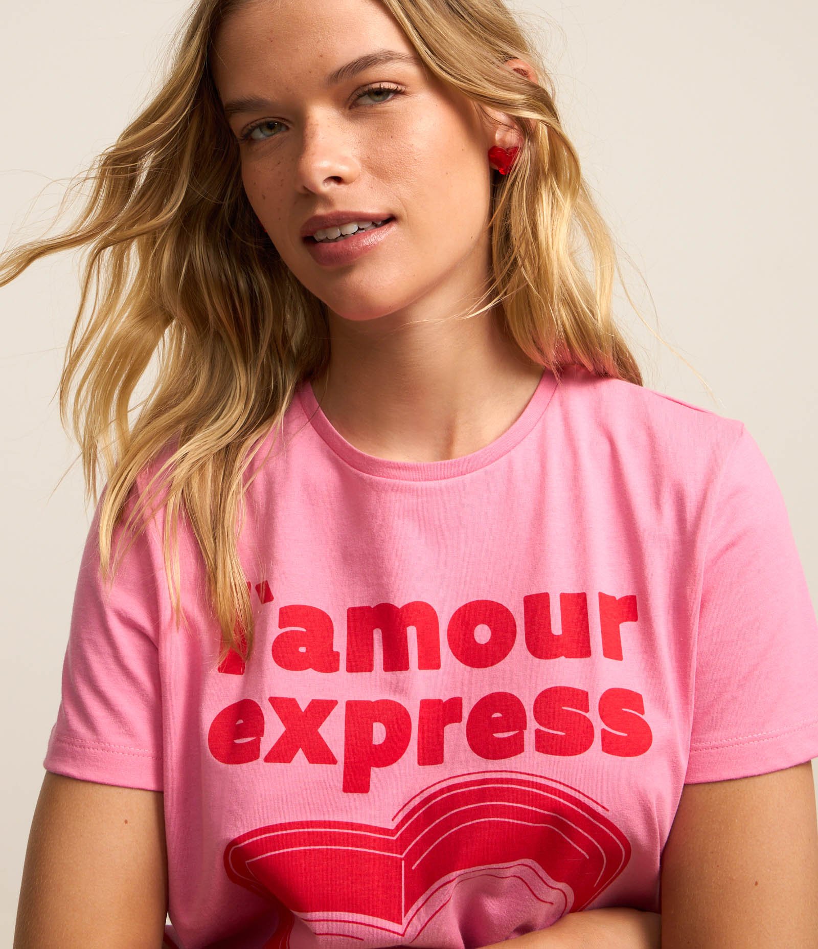 Blusa T-shirt em Algodão com Estampa L Amour Express Rosa 3