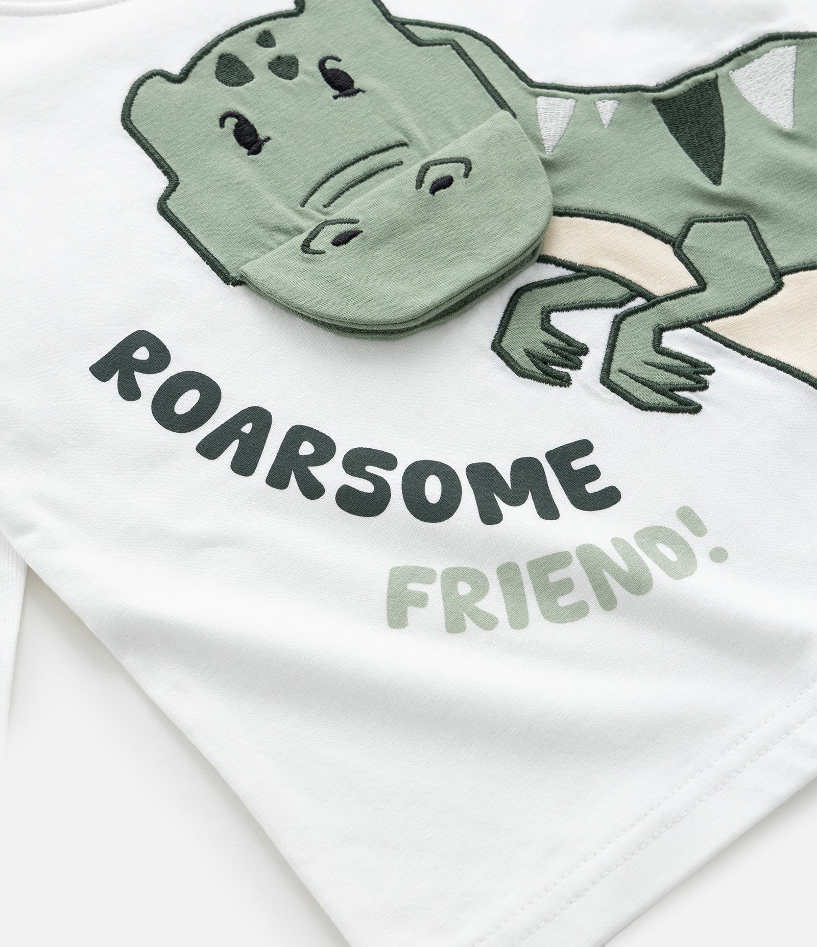 Camiseta Infantil com Estampa Interativa Dino - Tam 1 a 6 Anos Branco 5