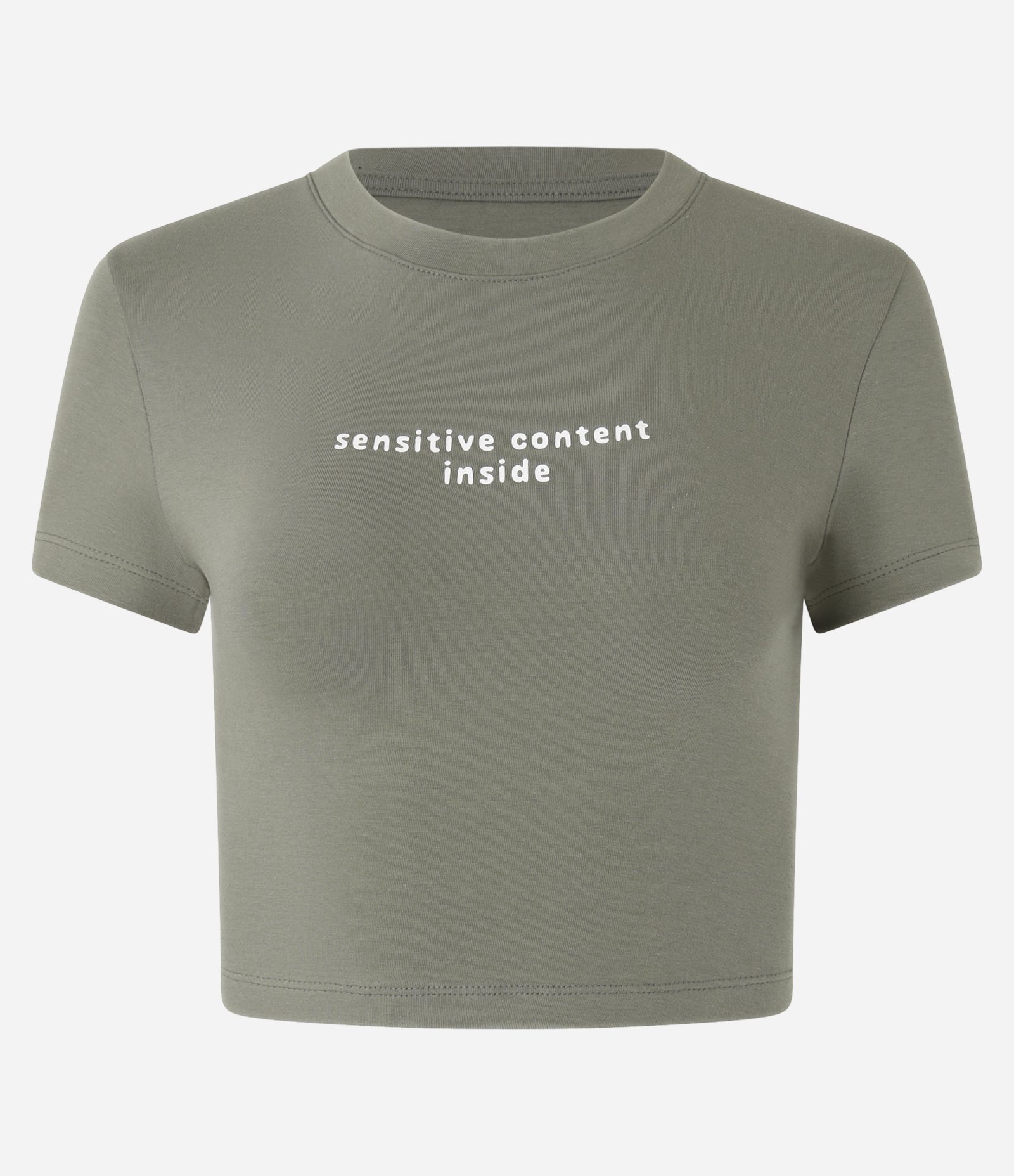 Blusa New T-shirt em Ribana com Estampa Lettering Sensitive Content Inside Verde 5