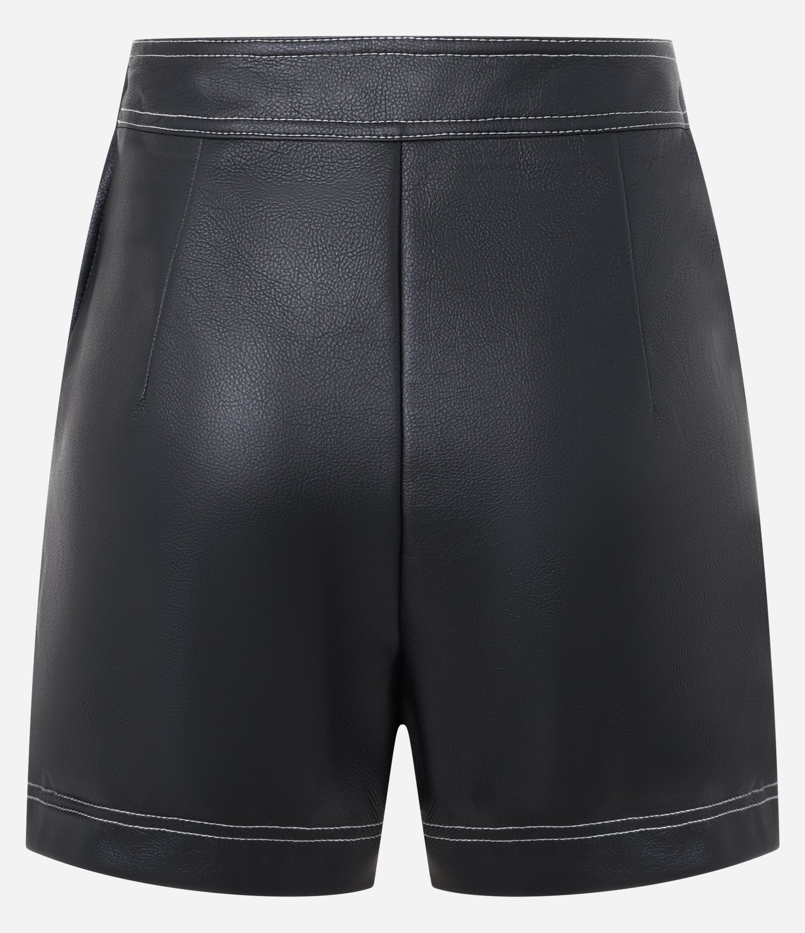 Short Saia Curto em PU Transpassado com Pespontos Contrastantes Preto 6