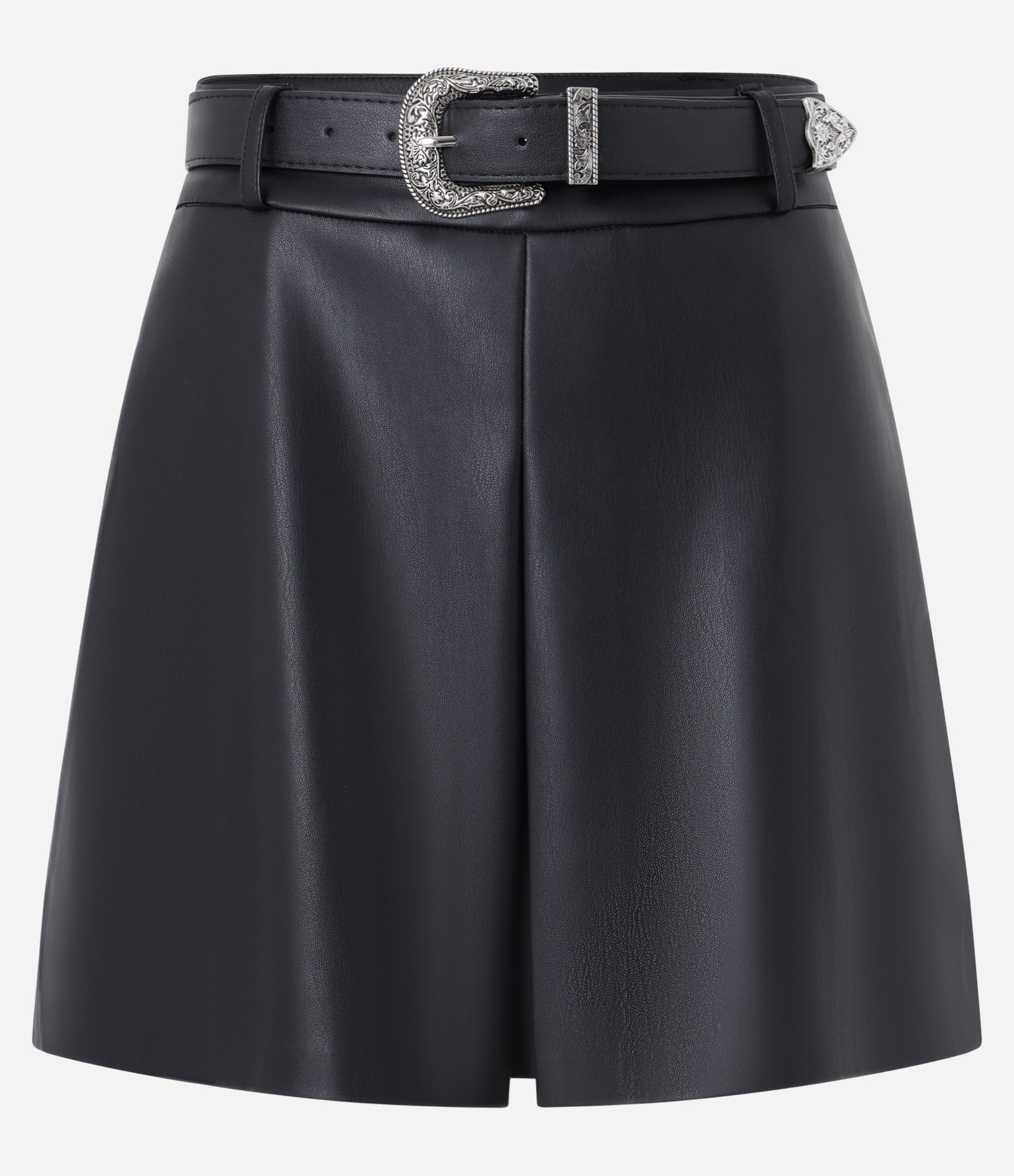 Short Cintura Alta em PU com Cinto Western Afivelado Preto 6