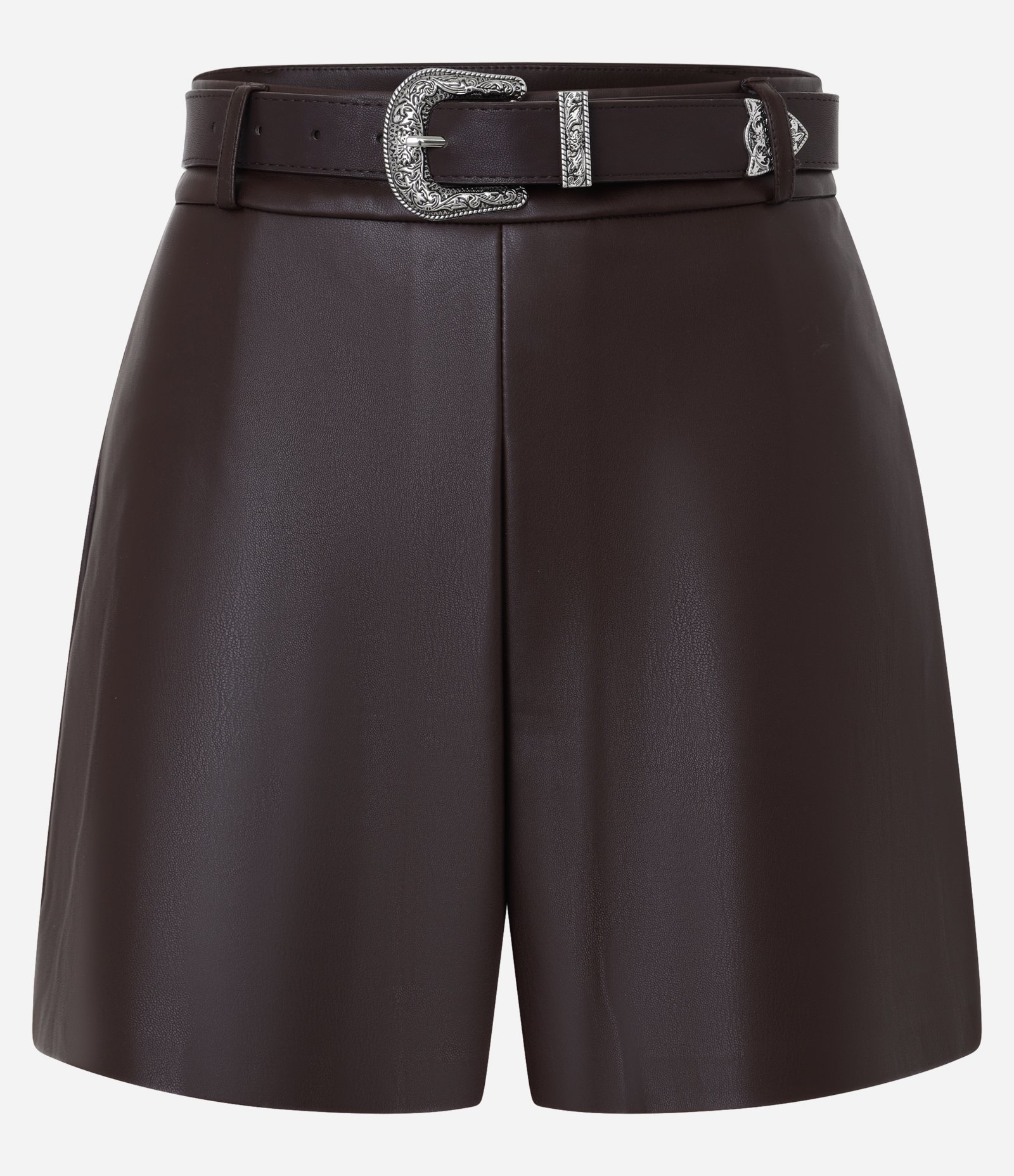 Short Cintura Alta em PU com Cinto Western Afivelado Marrom 6
