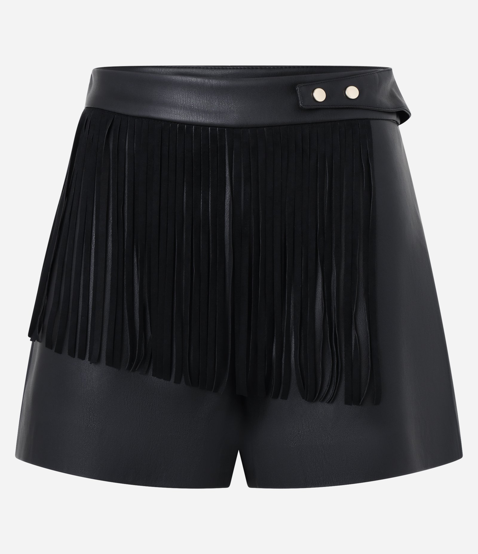Short Western Cintura Alta em PU com Franjas Preto 5