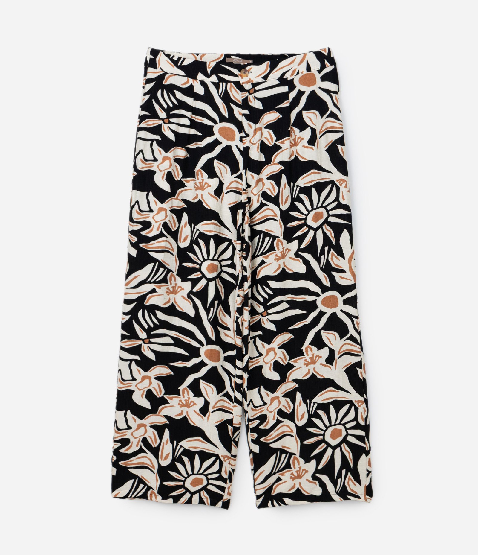 Calça Reta em Crepe com Estampa Floral Curve & Plus Size Preto/Bege/Marrom 5