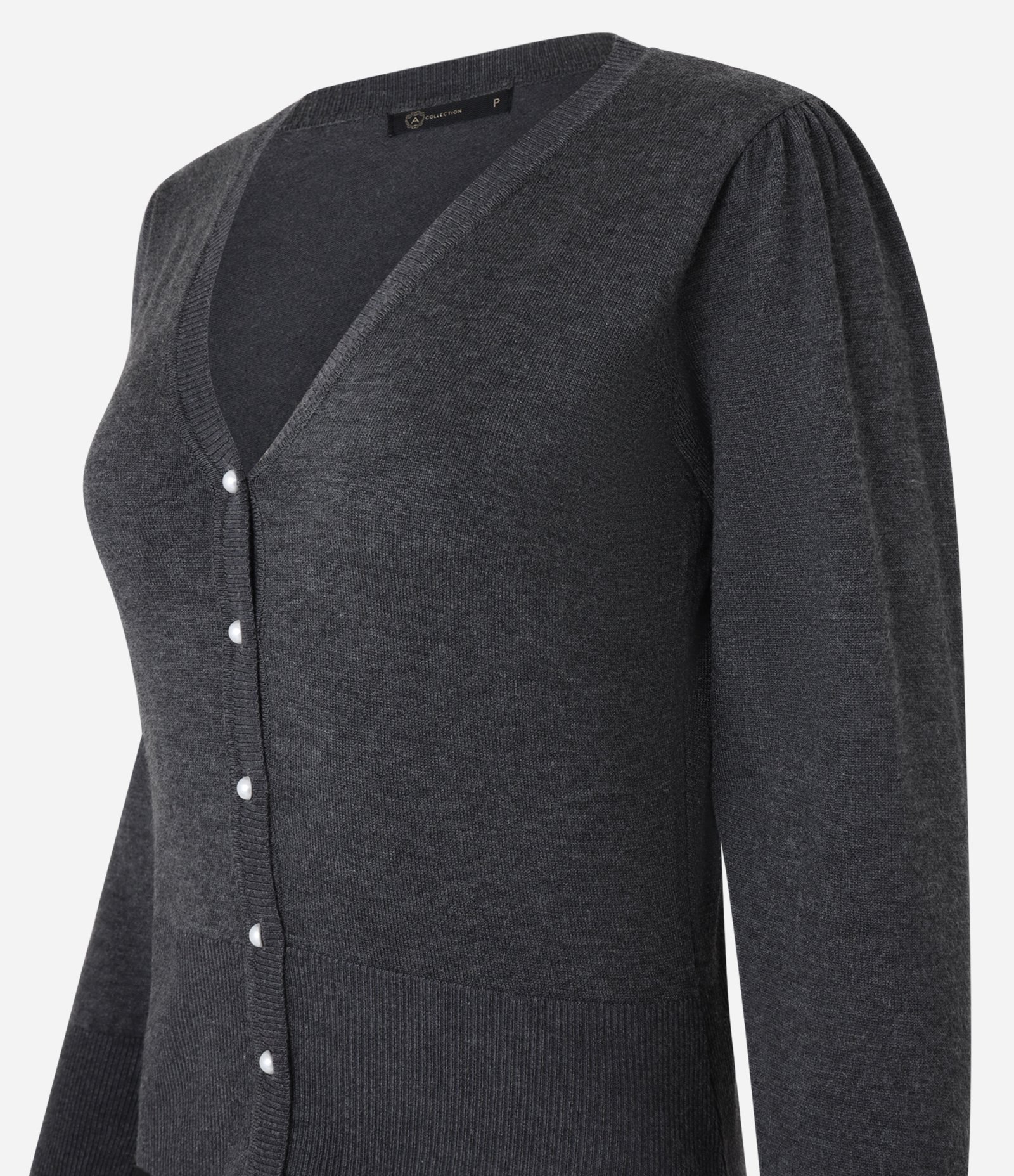 Cardigan em Tricô com Manga Bufante e Botão Pérola Cinza 6