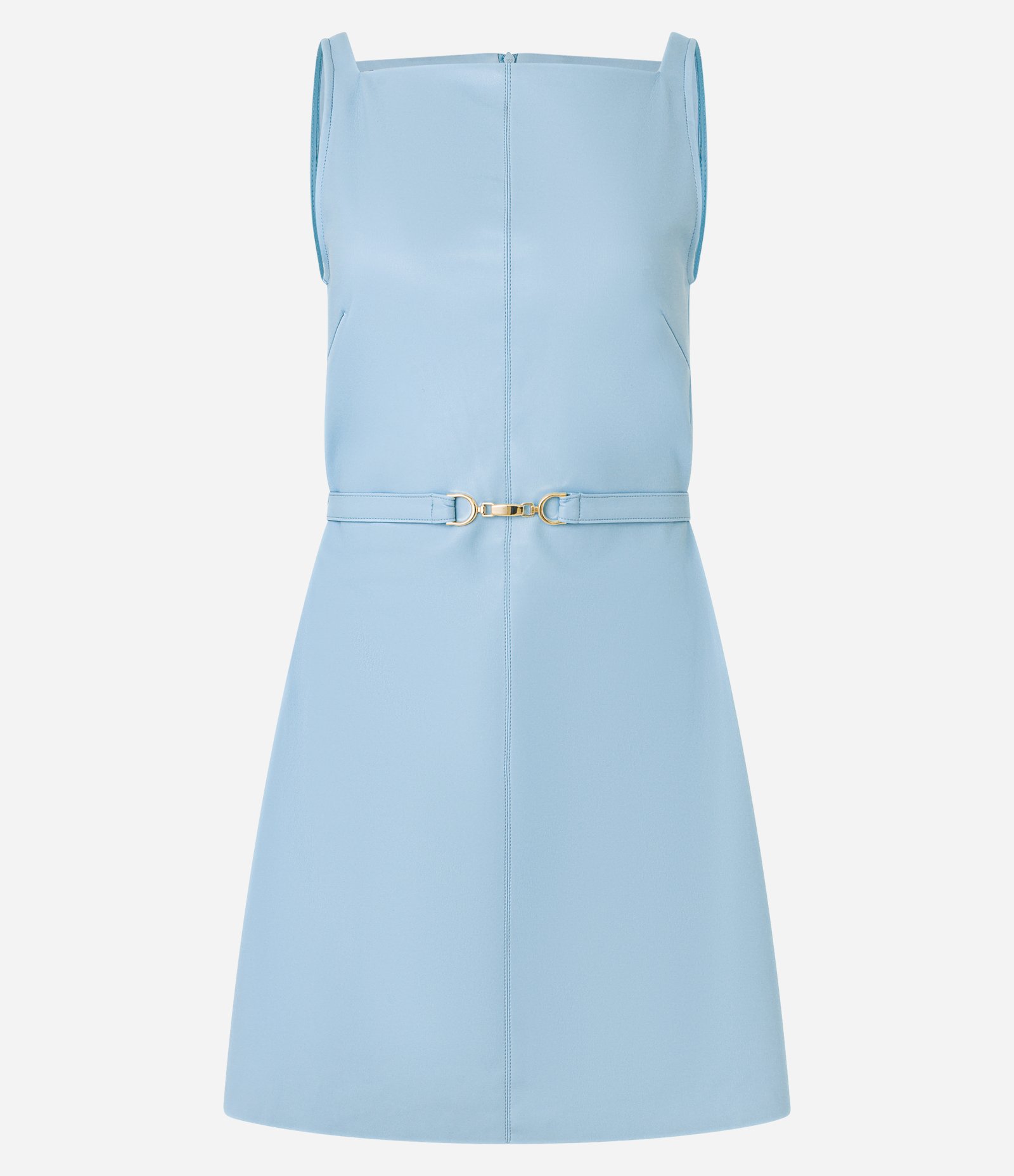 Vestido Curto em PU com Cinto de Fivela Diferenciada Azul 5