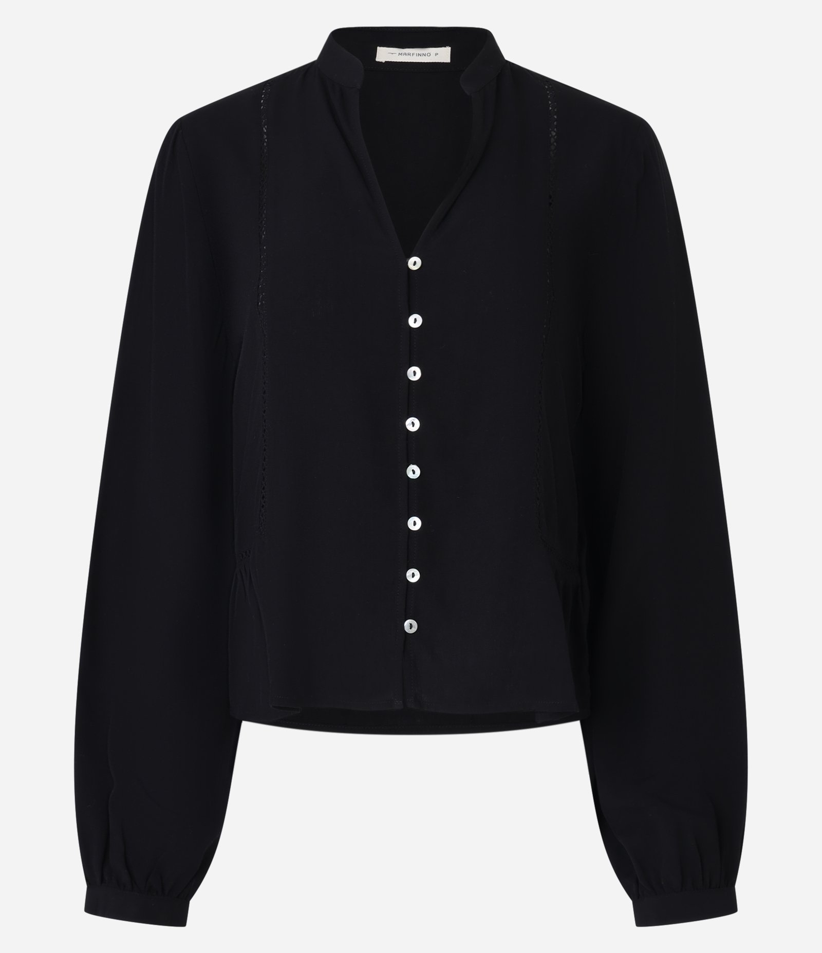 Camisa Bata em Viscose com Detalhes de Entremeios Preto 5