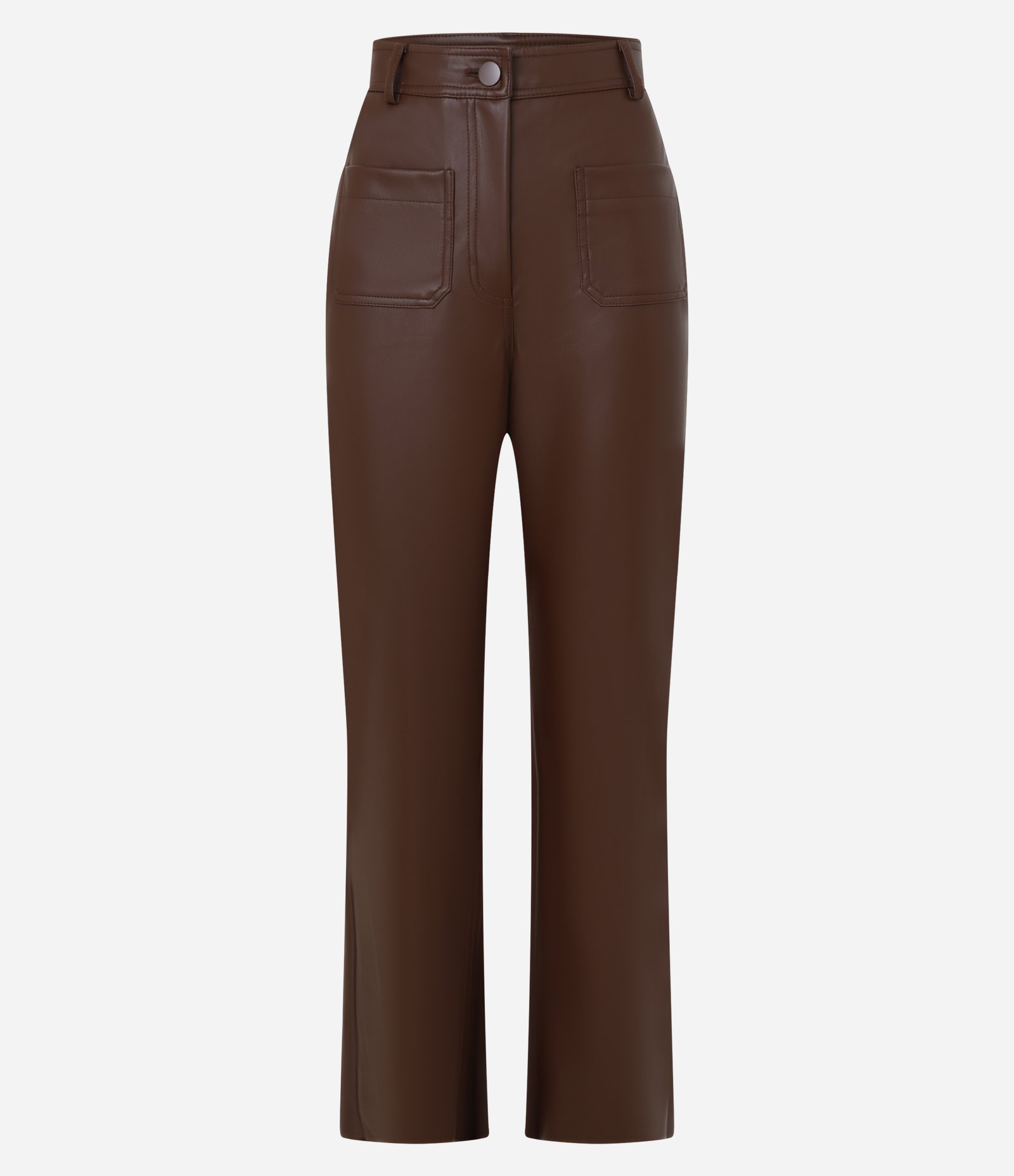 Calça Reta Cintura Alta em PU com Cós Alfaiatado Marrom 6