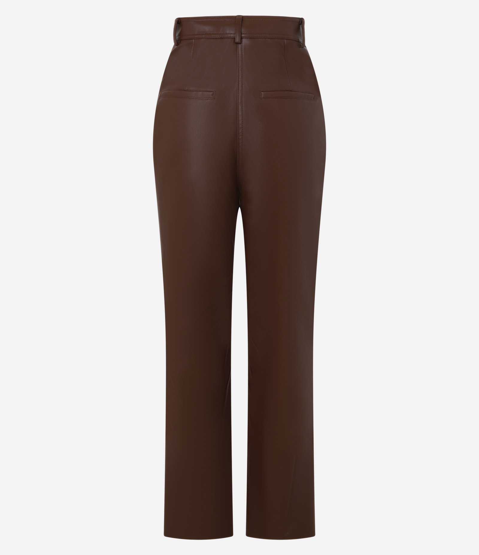 Calça Reta Cintura Alta em PU com Cós Alfaiatado Marrom 7