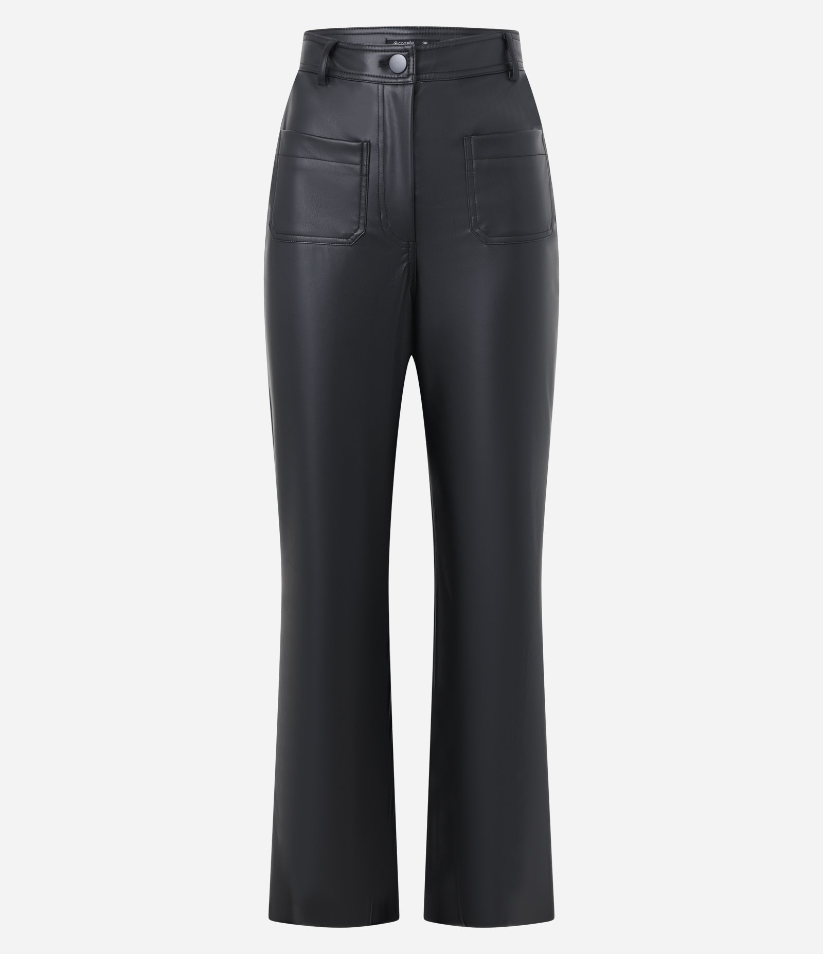 Calça Reta Cintura Alta em PU com Cós Alfaiatado Preto 6