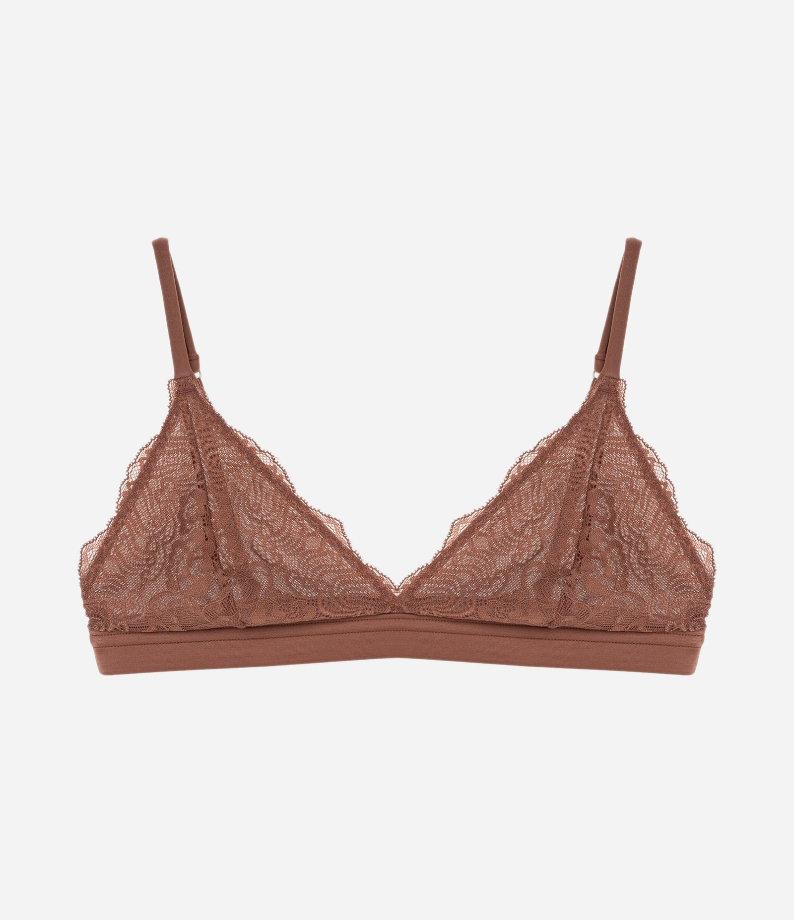 Sutiã Top Sem Bojo Sem Aro e com Renda Floral Marrom 5
