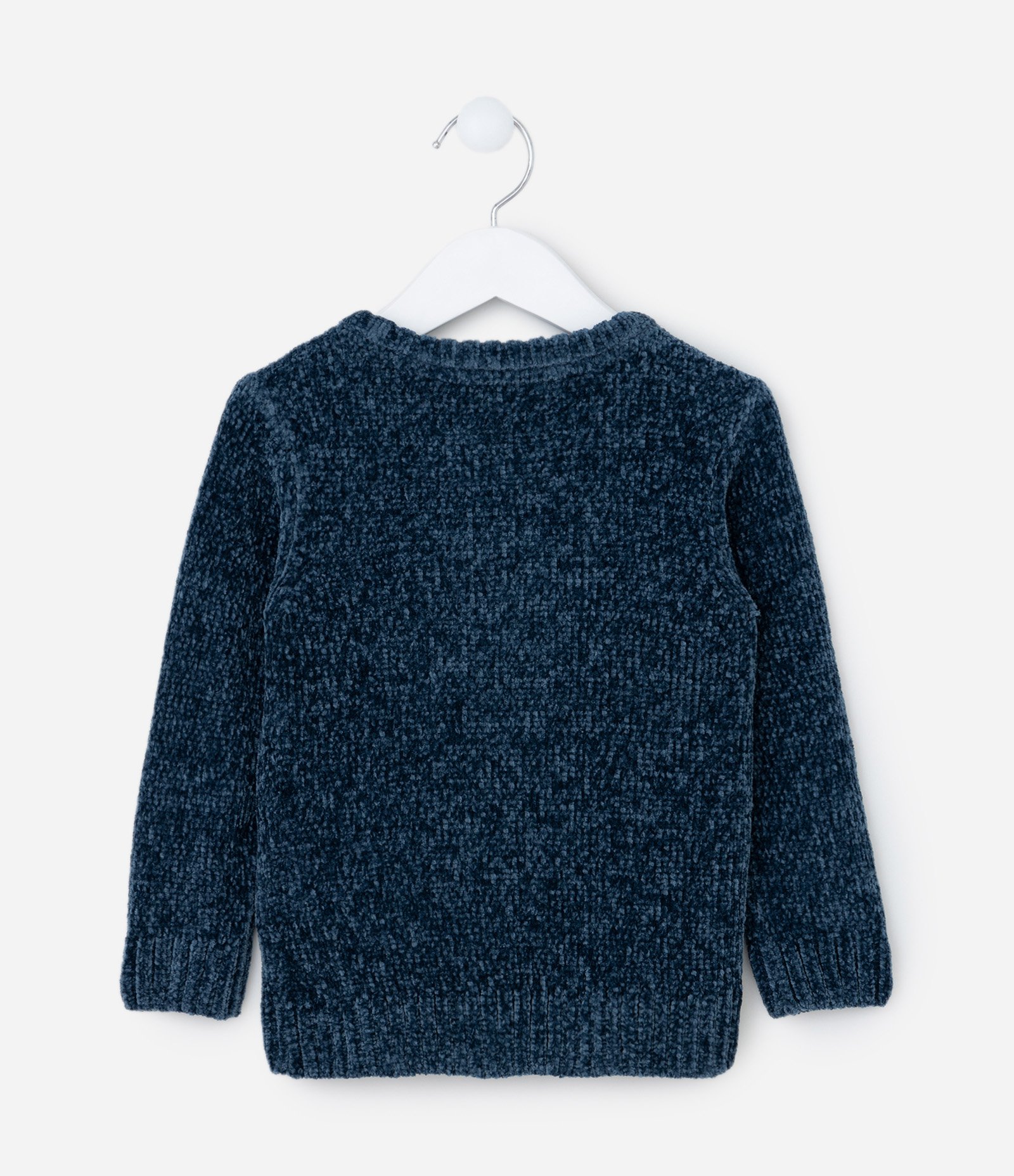 Suéter Infantil em Chenille com Bordado Urso - Tam 1 a 5 Anos Azul 2