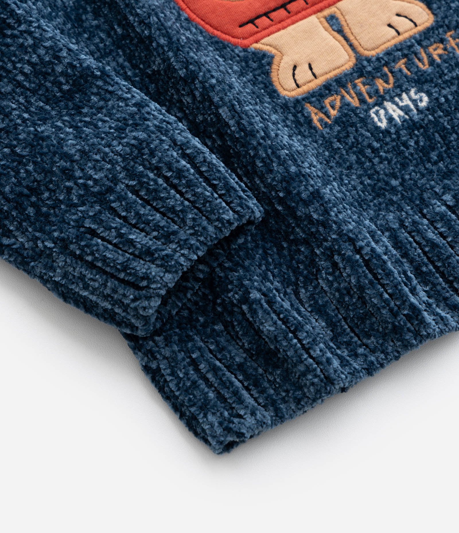 Suéter Infantil em Chenille com Bordado Urso - Tam 1 a 5 Anos Azul 4