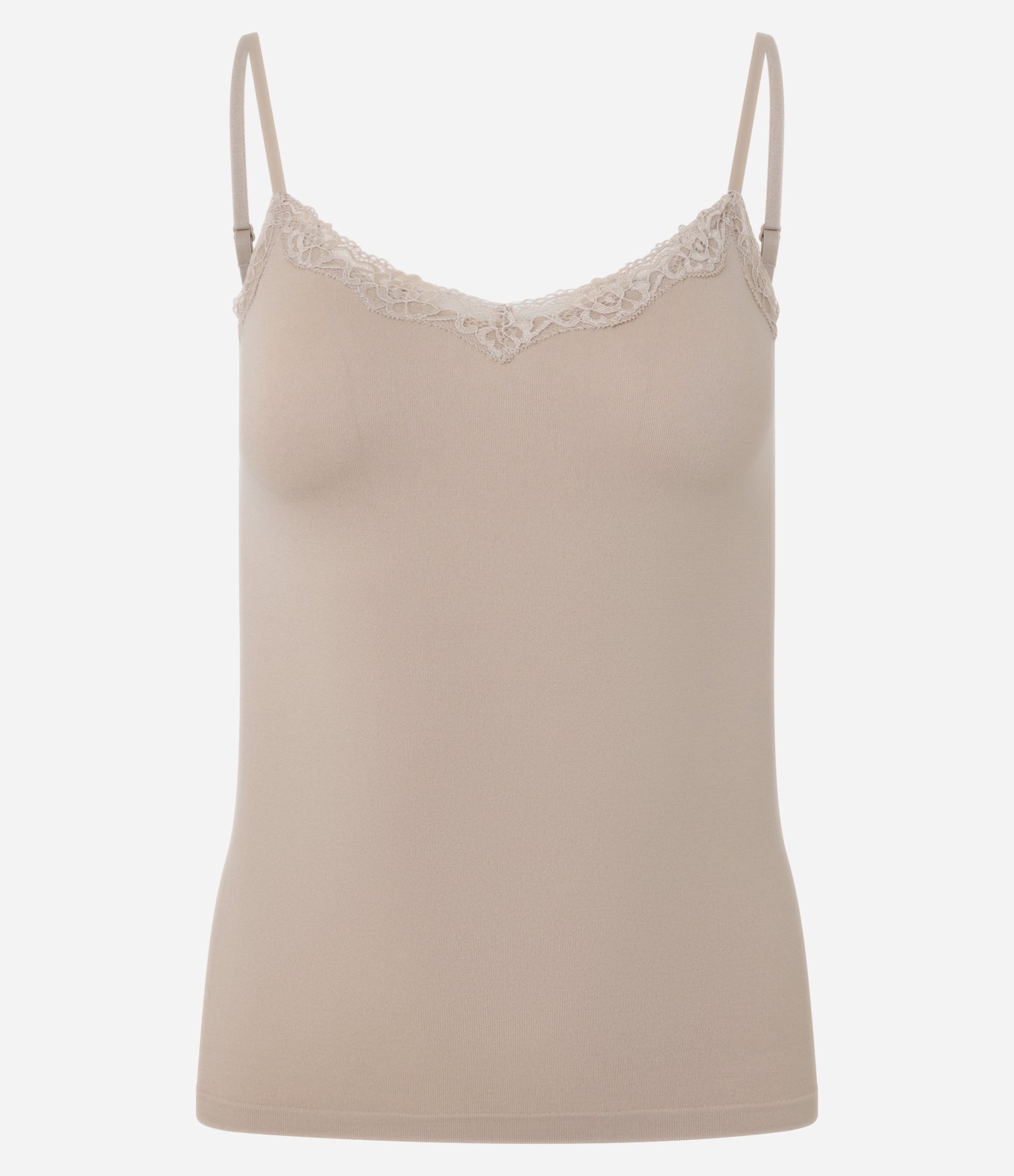 Camisete Alças Finas Sem Costura e com Renda Bege 4