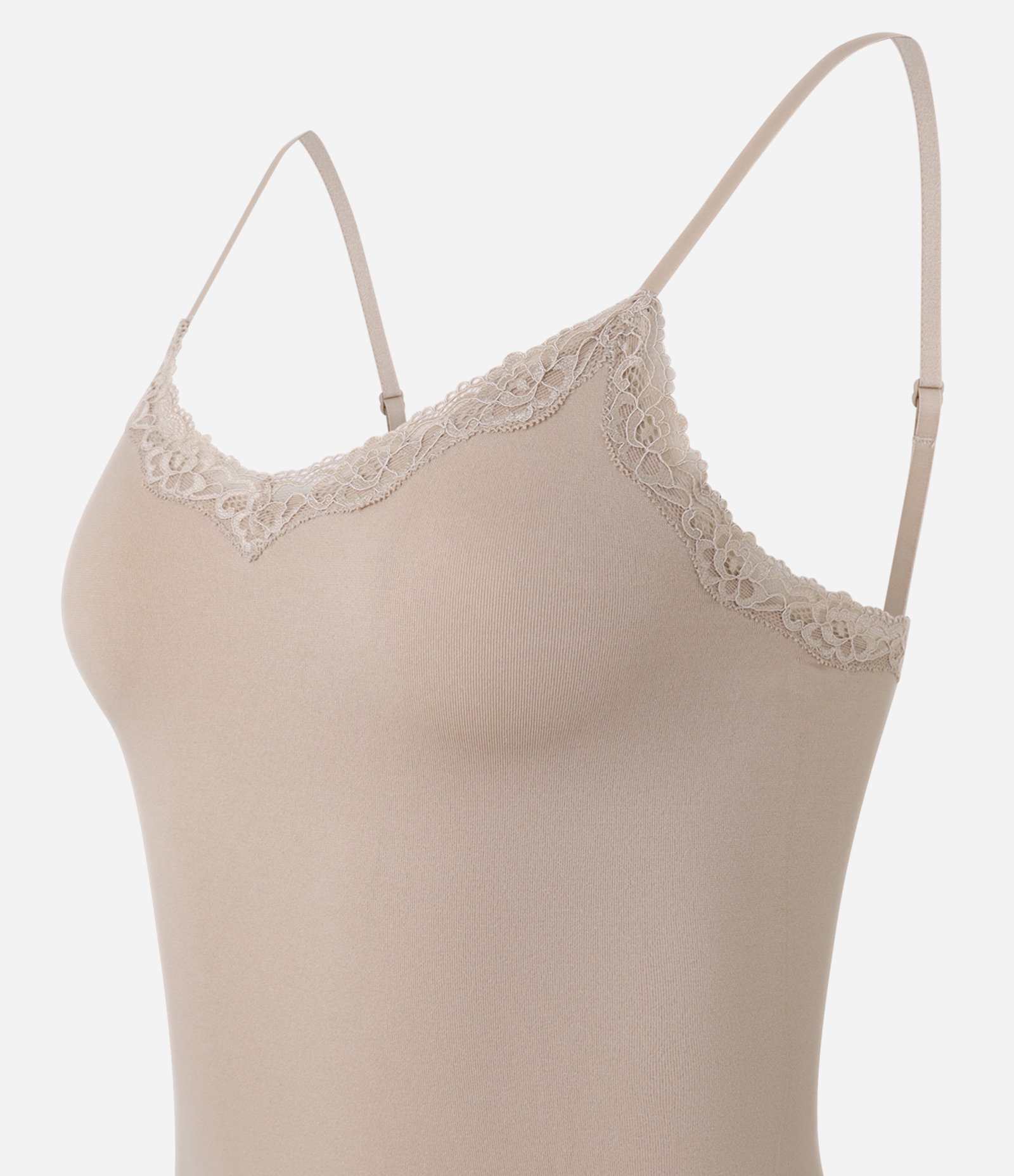 Camisete Alças Finas Sem Costura e com Renda Bege 5