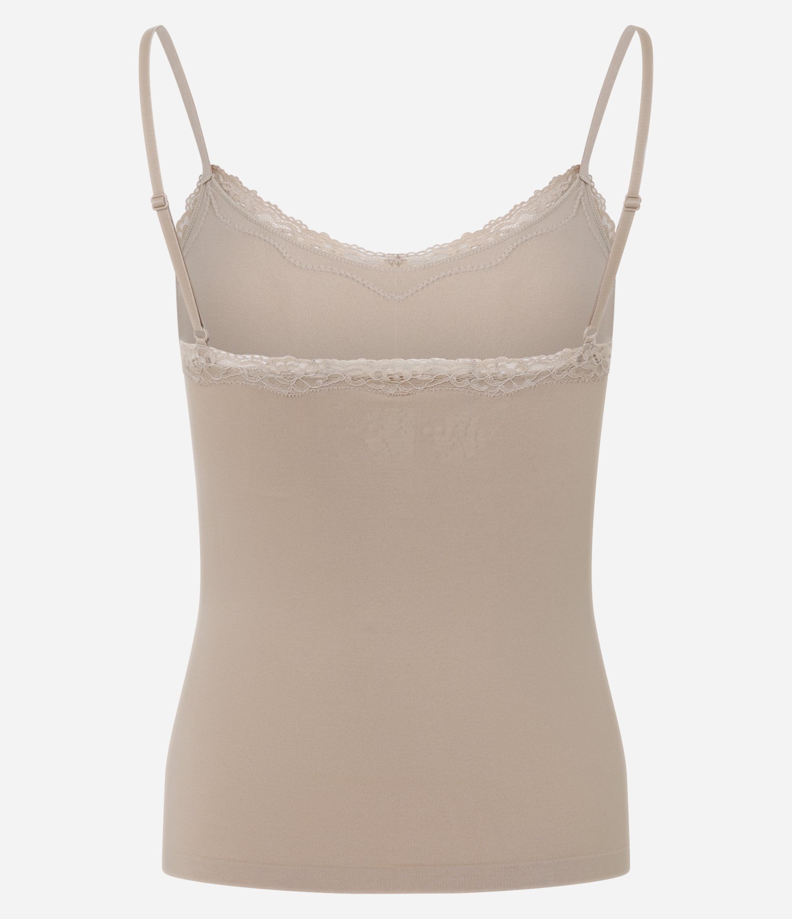 Camisete Alças Finas Sem Costura e com Renda Bege 6