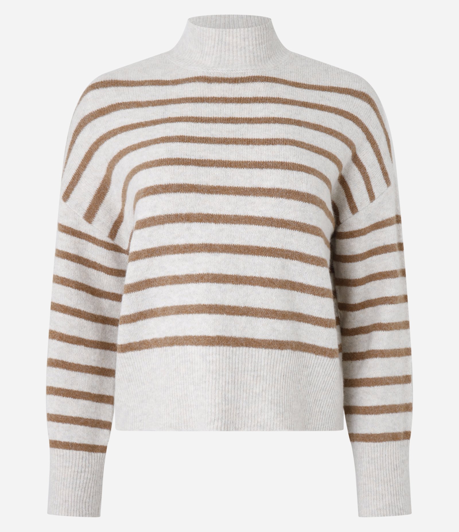 Suéter Slim em Tricô Leve Listrado com Gola Alta Cinza/Caramelo 4